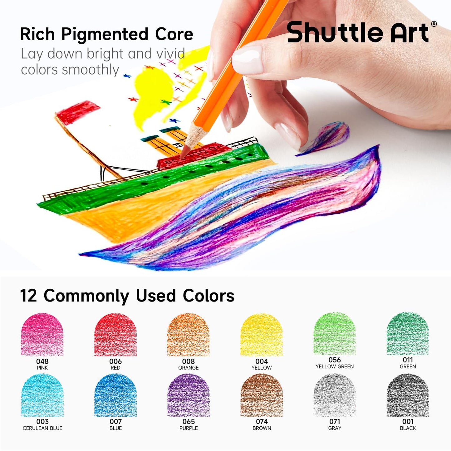 Shuttle Art 408 Pack Colored Pencils — 12 Colors + 20 Sharpeners (Classroom Bulk)