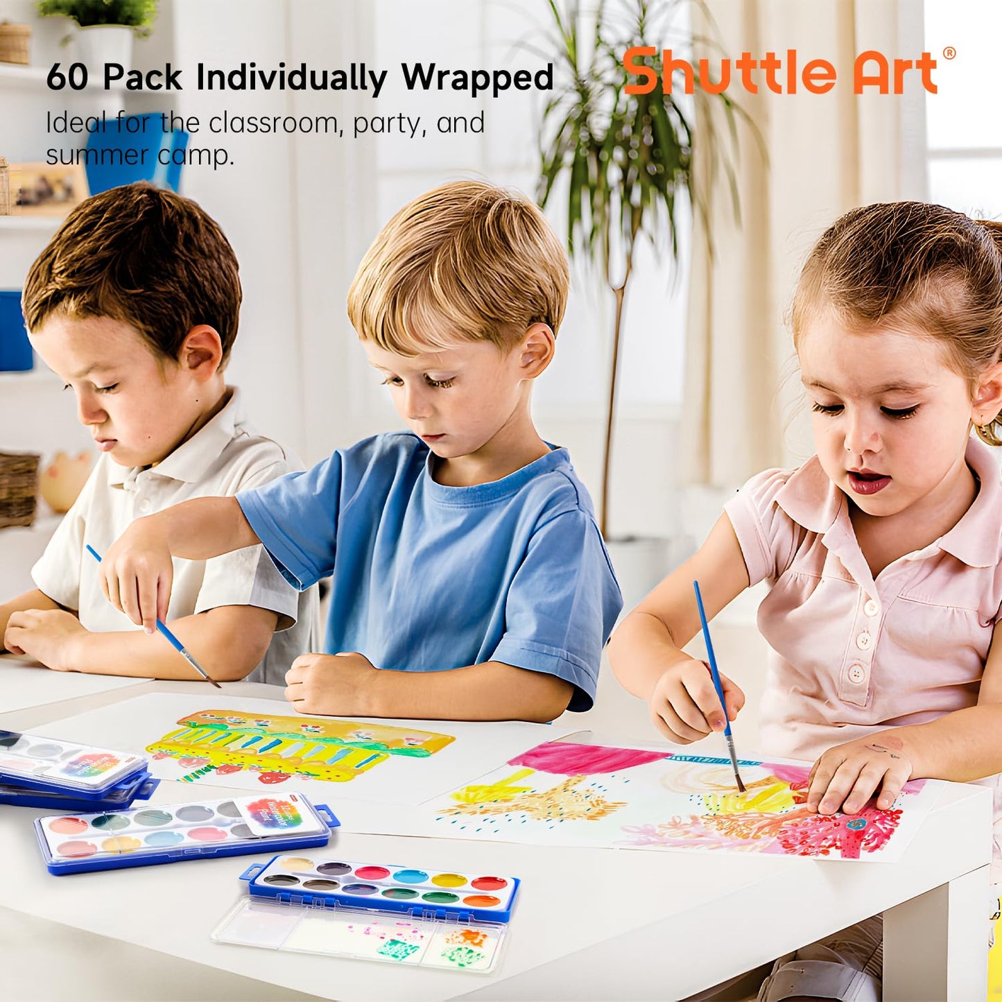 Shuttle Art 60 Pack Watercolor Paint Set – Vibrant, Washable Colors for Kids & Classrooms