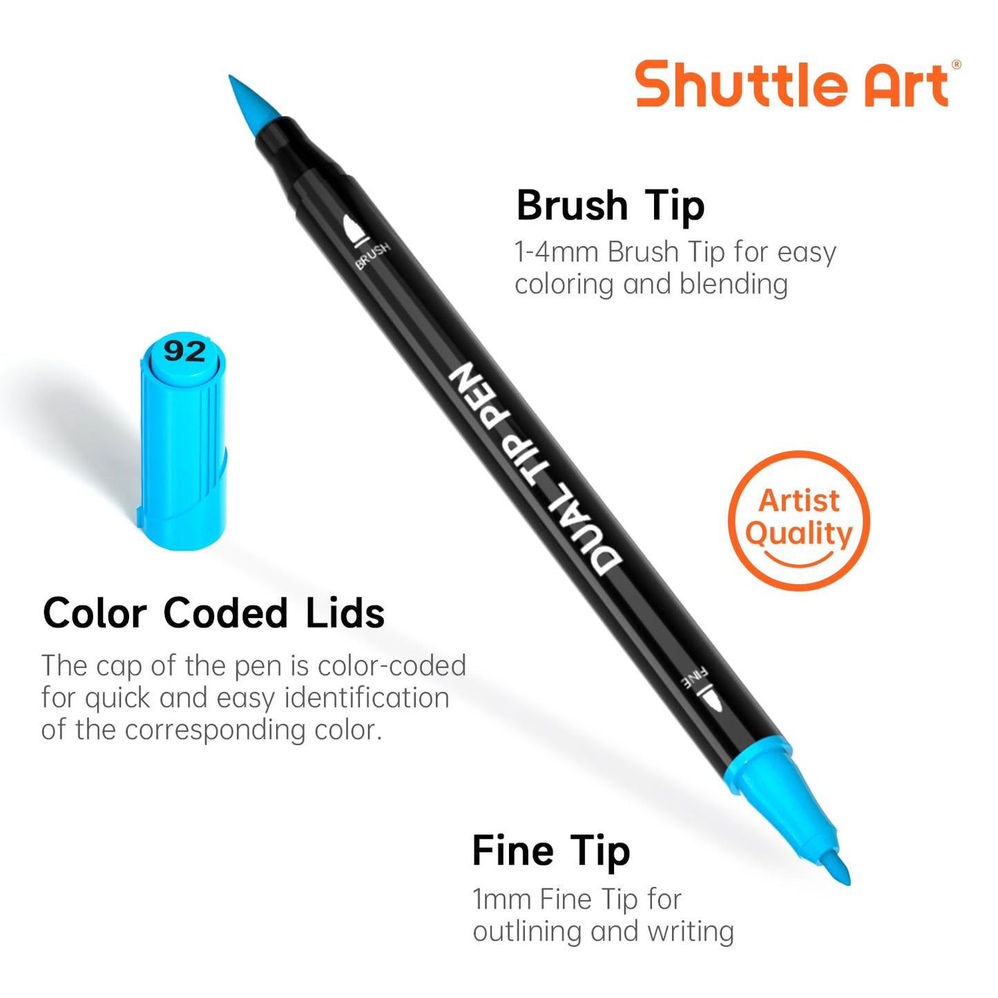 Shuttle Art Dual Tip Brush Pens – 96 Colours with Holder & Colouring Book