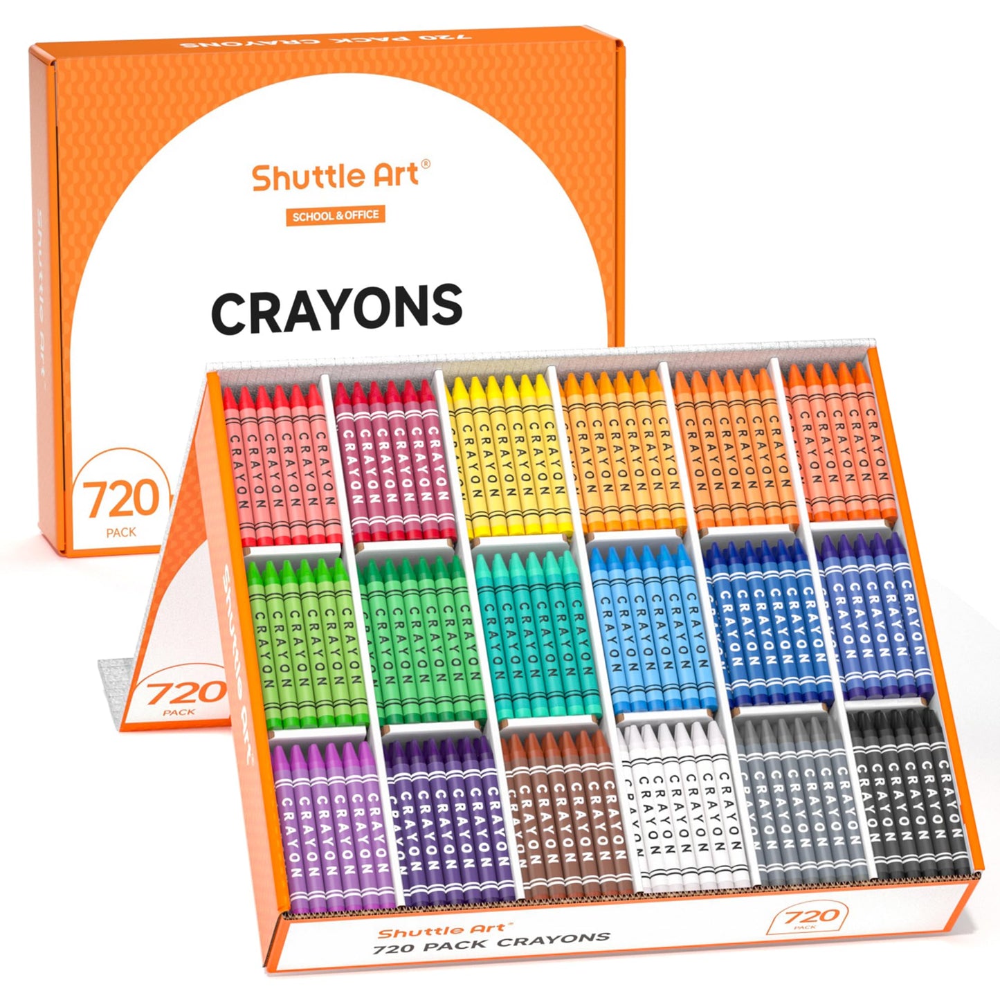 Shuttle Art Crayon Bulk Pack – 720 Count, 18 Colors, Non-Toxic Classroom Crayons for Teachers & Kids