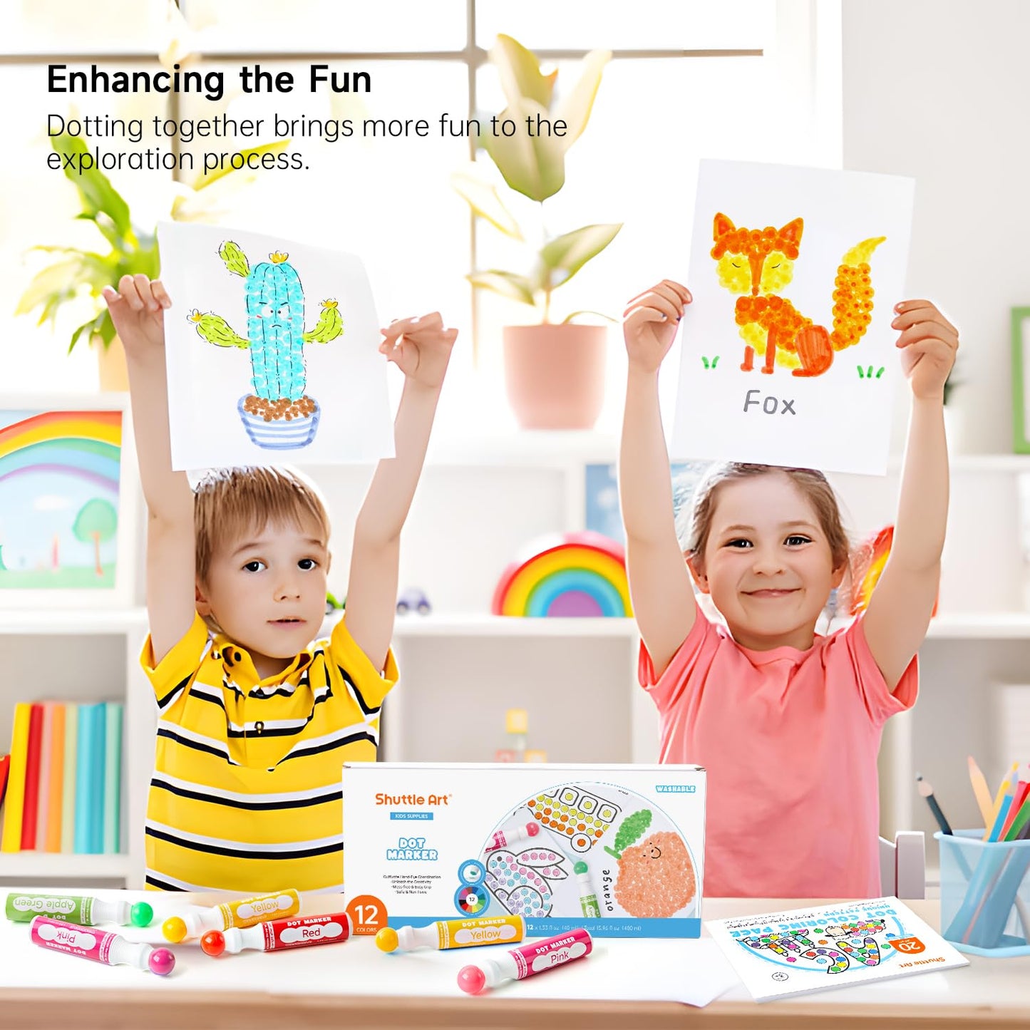 Shuttle Art Dot Makers: 12 Colors + 20-Page Activity Book | Non-Toxic Washable Markers