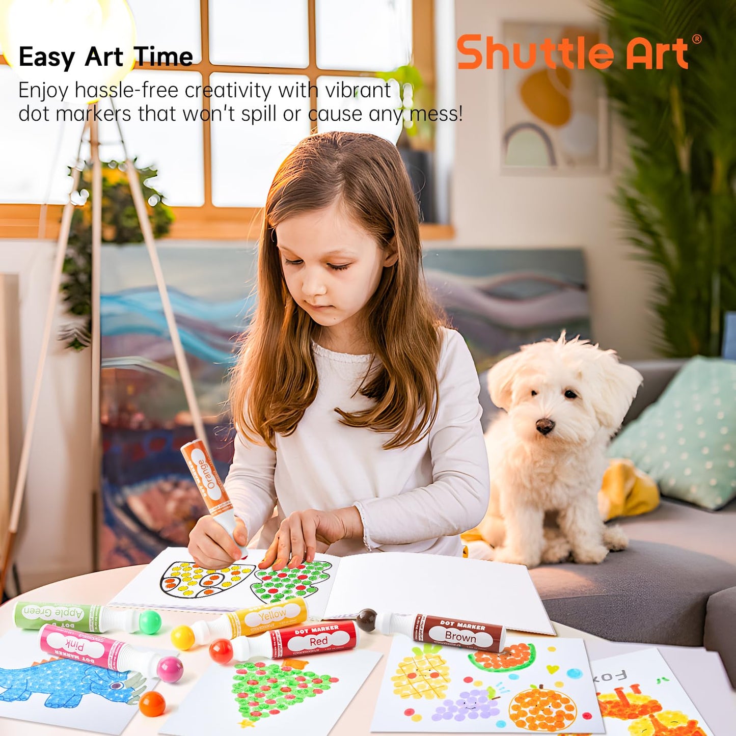 Shuttle Art Dot Markers – 14 Colors, 5 Activity Books, Non-Toxic & Washable