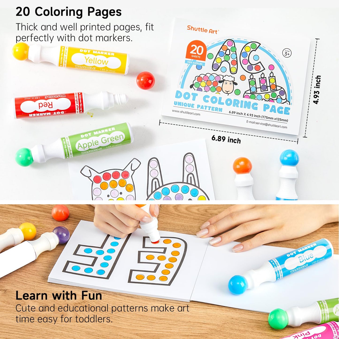 Shuttle Art Dot Markers – 14 Colors, 5 Activity Books, Non-Toxic & Washable