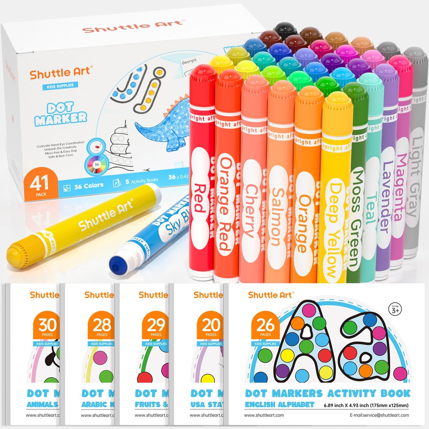 Shuttle Art Dot Markers – 36 Colors, 5 Activity Books & 135 Sheets | Washable, Non-Toxic Art Set for Kids
