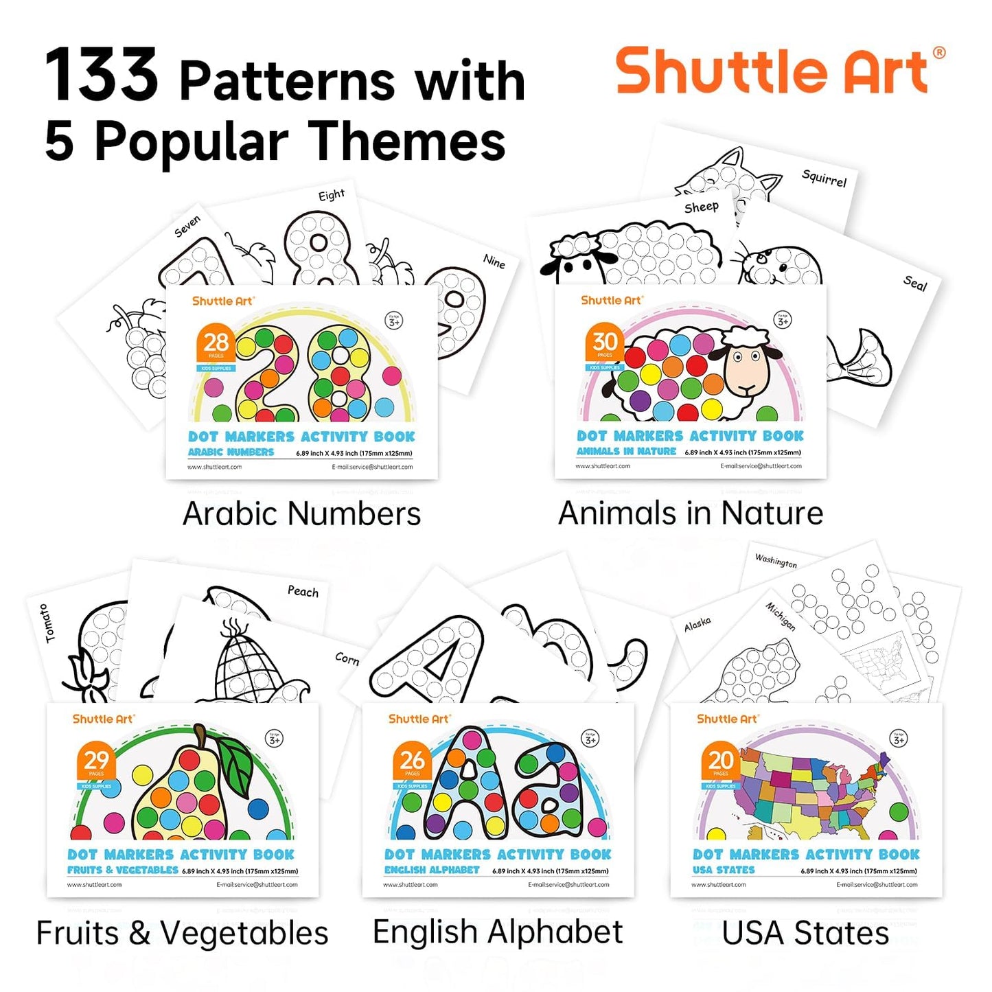 Shuttle Art Dot Markers – 36 Colors, 5 Activity Books & 135 Sheets | Washable, Non-Toxic Art Set for Kids