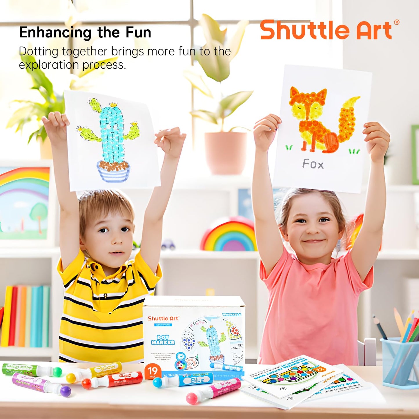 Shuttle Art Dot Markers – 14 Colors, 5 Activity Books, Non-Toxic & Washable