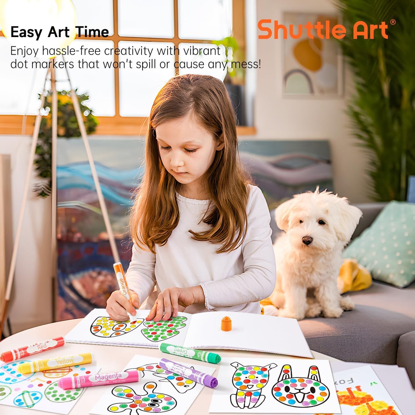 Shuttle Art Dot Markers - 10 Colors Washable, Non-Toxic Water-Based Markers for Toddlers