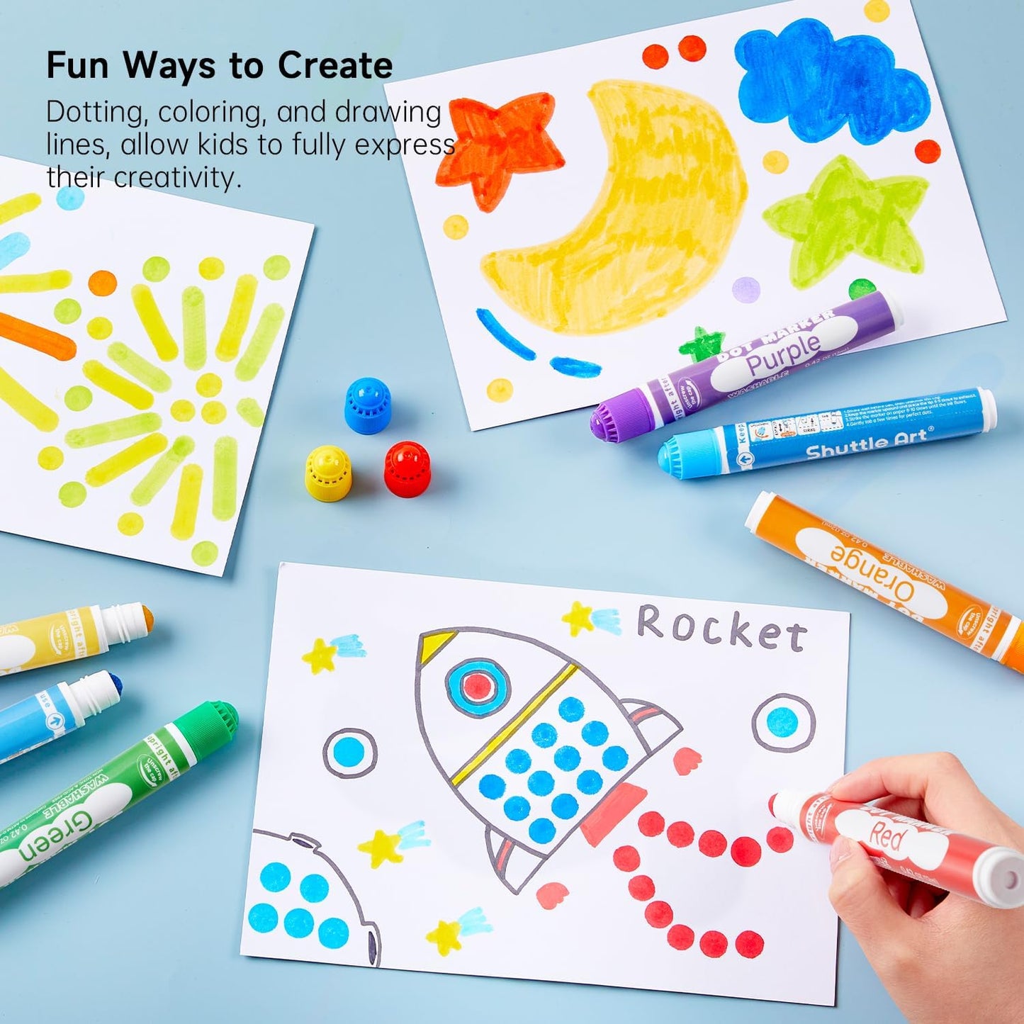 Shuttle Art Dot Markers - 10 Colors Washable, Non-Toxic Water-Based Markers for Toddlers
