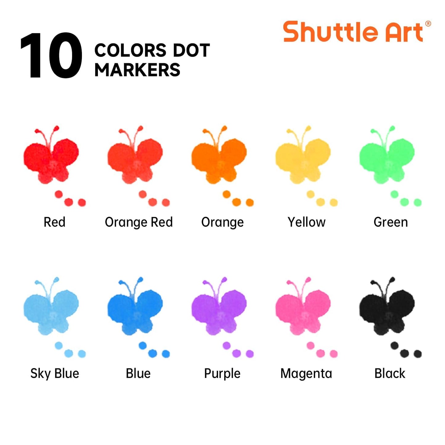 Shuttle Art Dot Markers - 10 Colors Washable, Non-Toxic Water-Based Markers for Toddlers