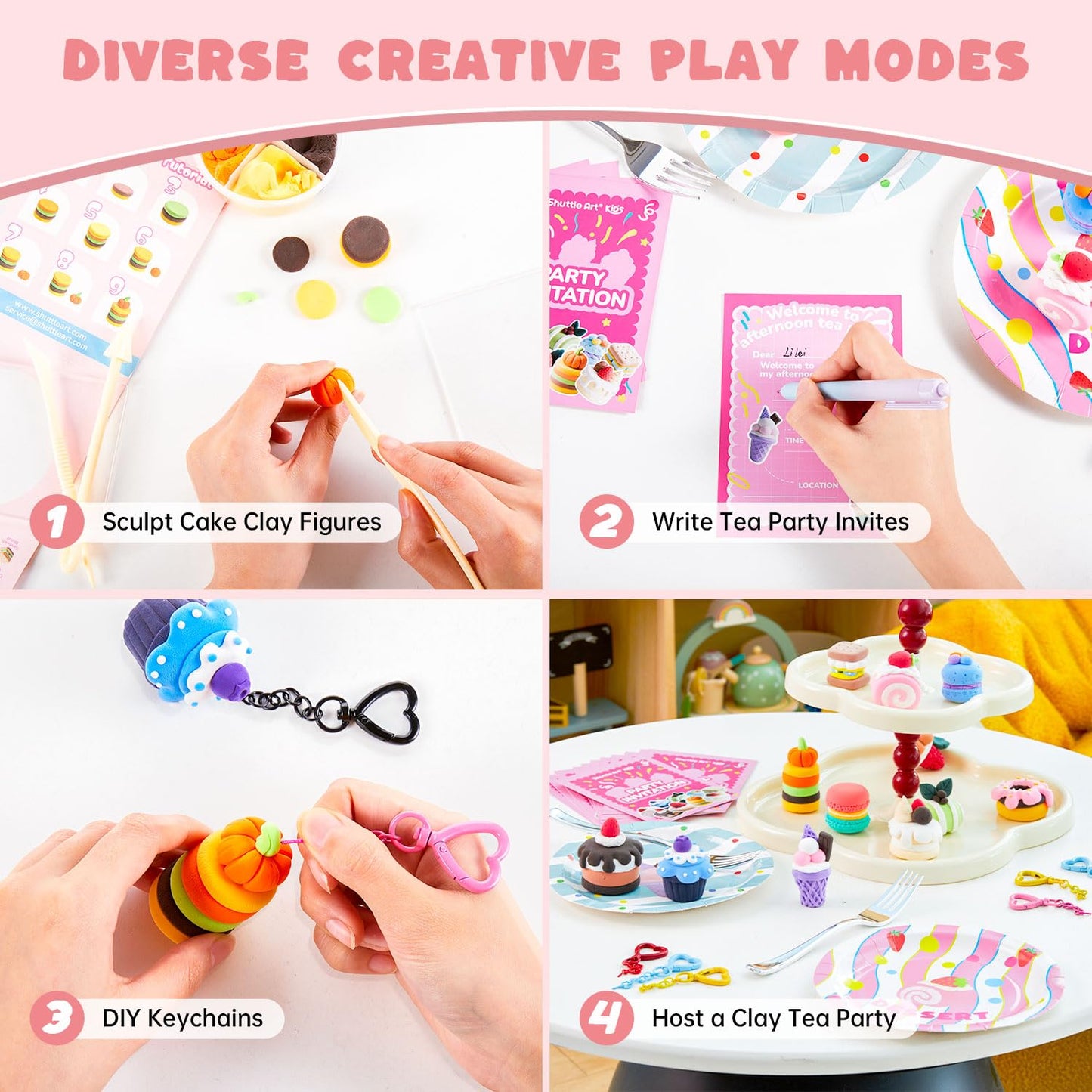 Shuttle Art Air Dry Clay Kit Cake Time – 52 Pcs for Kids | Safe, Non-Sticky Craft Toys