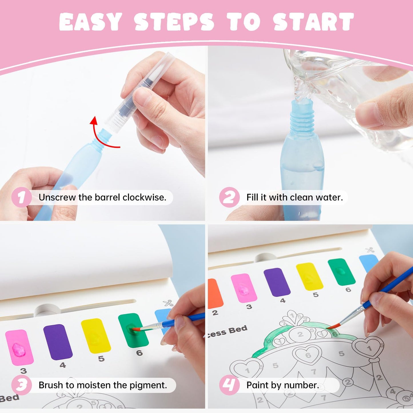 Shuttle Art Paint with Water Coloring Book for Kids – 25 Princess Pages + 2 Brushes