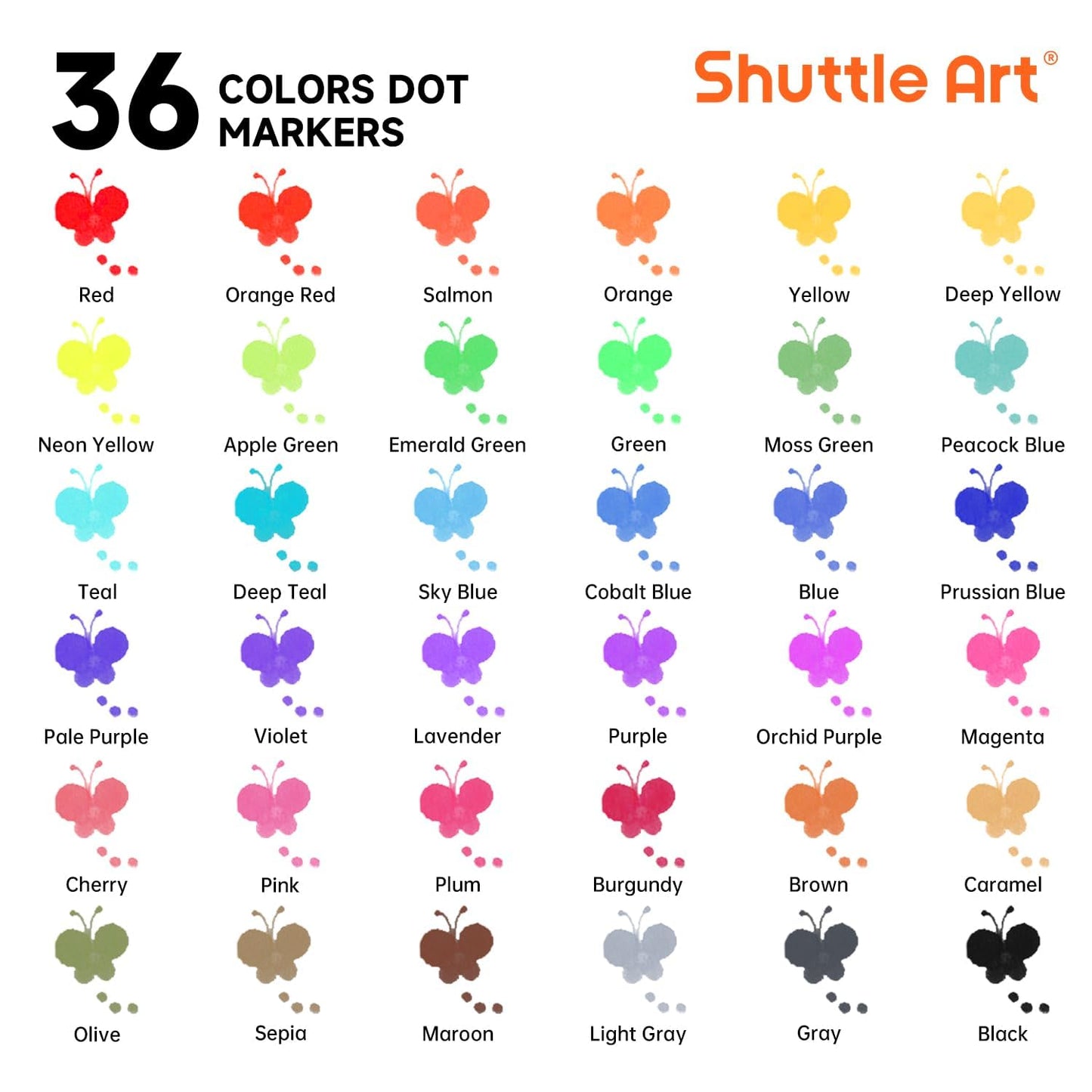 Shuttle Art Washable Dot Markers – 36 Colors + Free Activity Book (Non-Toxic, Water-Based)