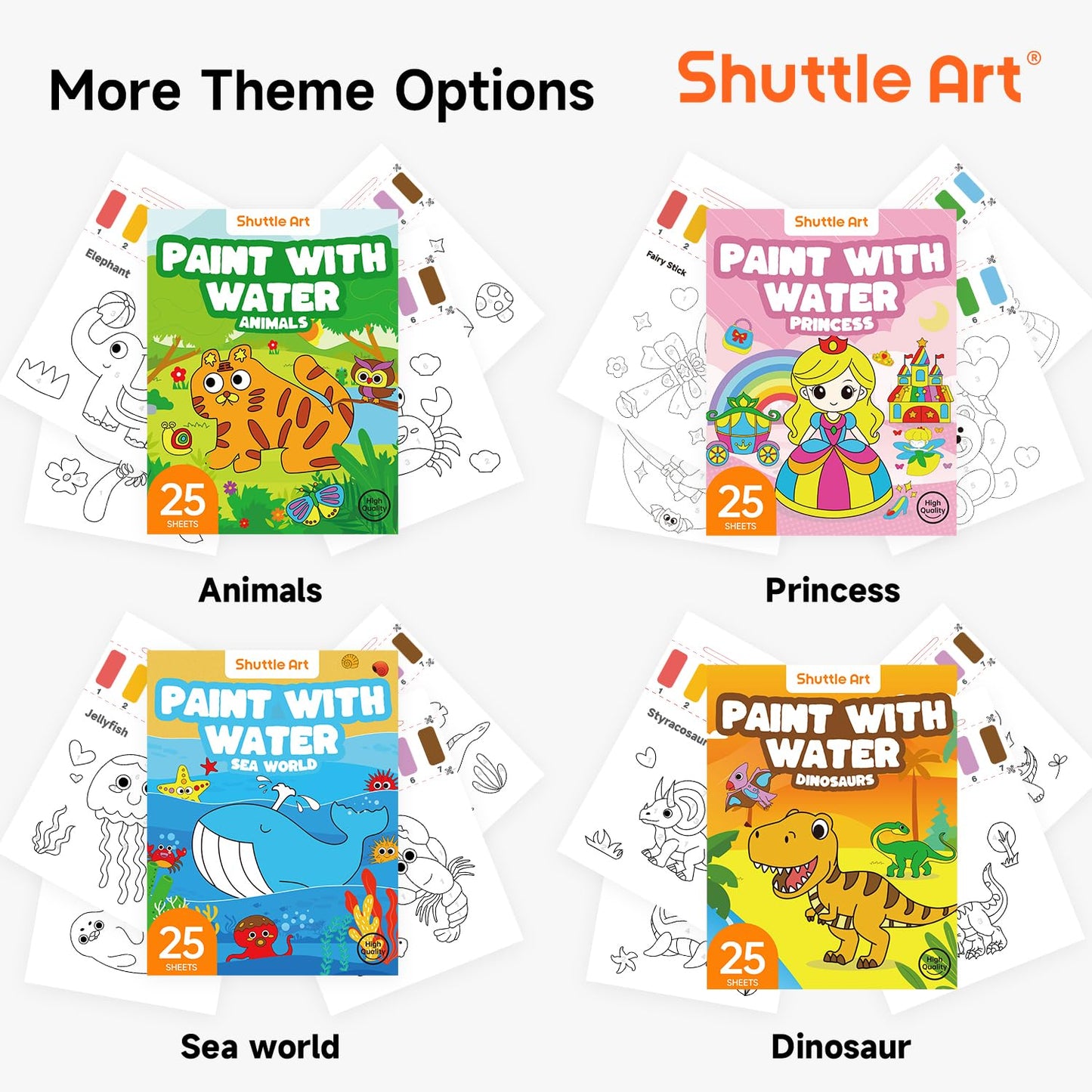 Shuttle Art Paint with Water Coloring Book for Kids – 25 Princess Pages + 2 Brushes