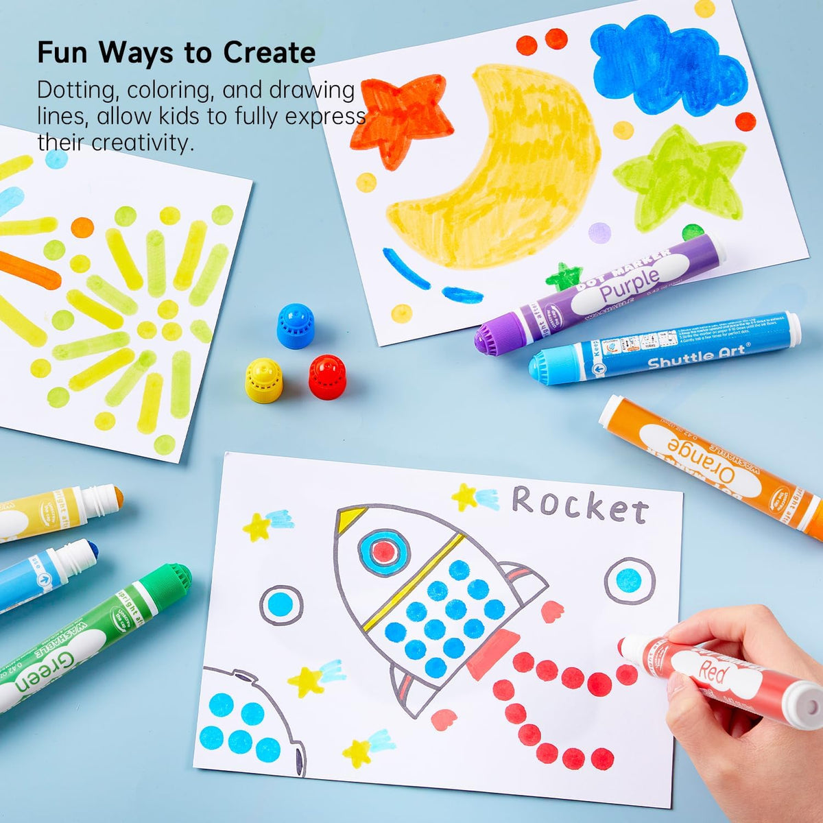 Shuttle Art 48 Pack Dot Markers – 12 Colors + 6 Activity Books | Non-Toxic Washable Markers