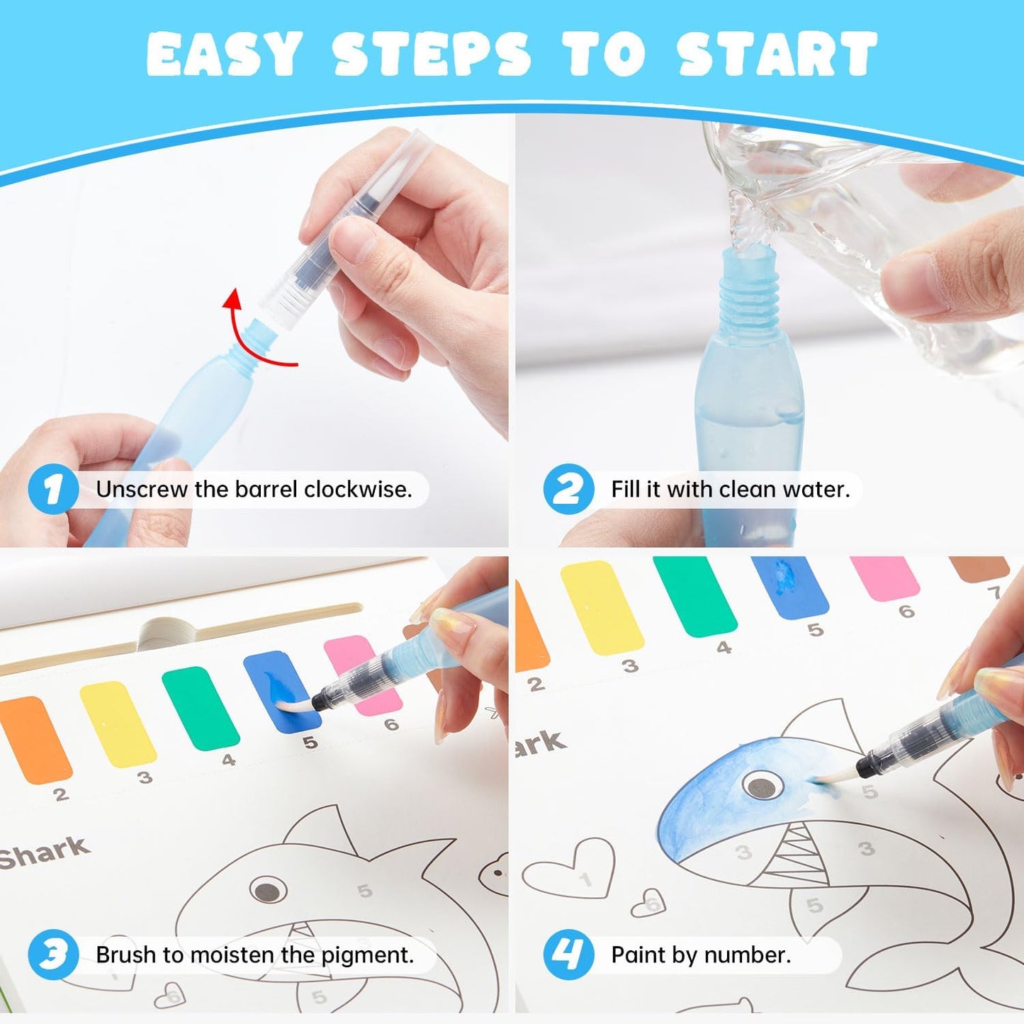 Shuttle Art Paint with Water Coloring Book for Kids – Mess-Free Travel Art Kit (4 Themes, 100 Pages)