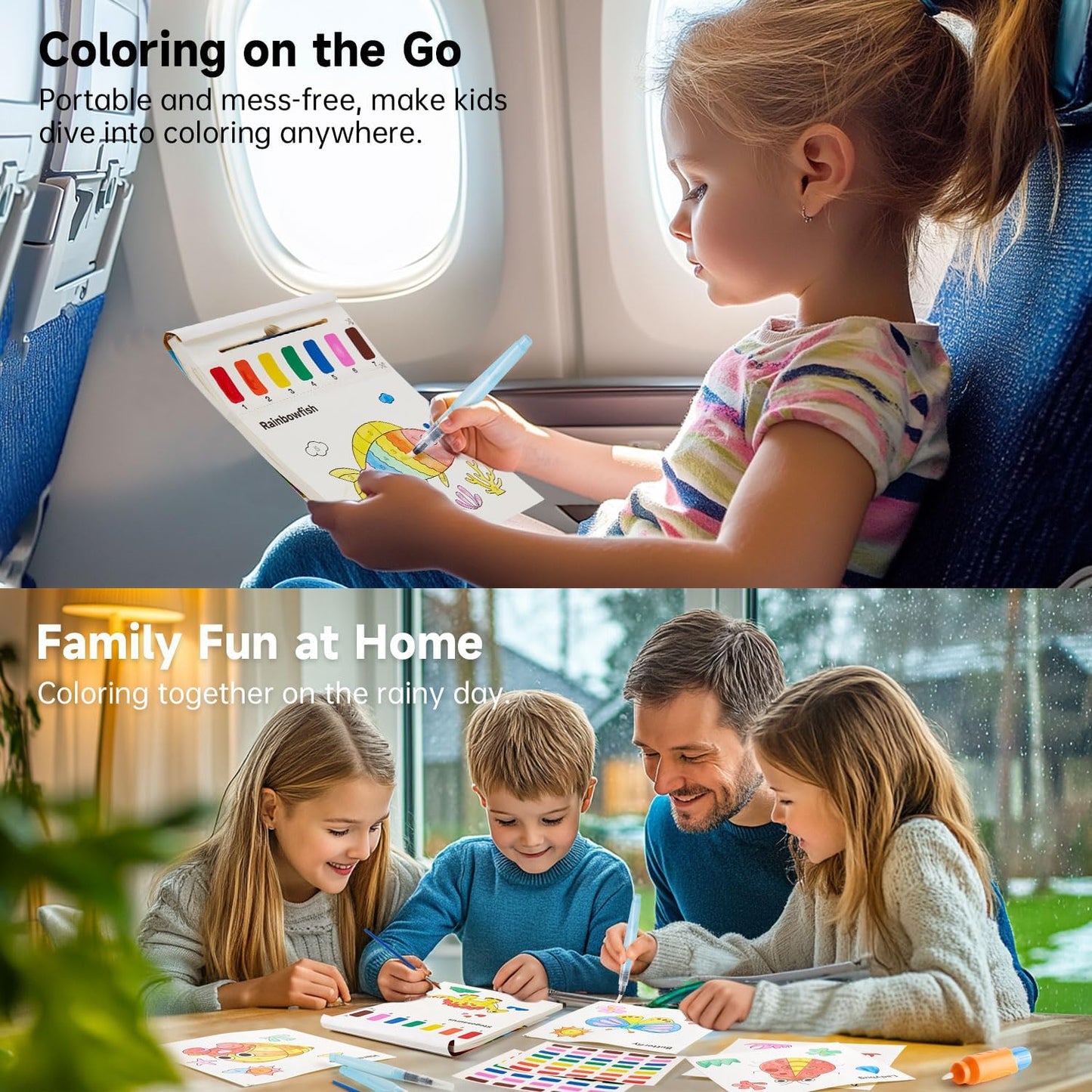 Shuttle Art Paint with Water Coloring Book for Kids – Mess-Free Travel Art Kit (4 Themes, 100 Pages)