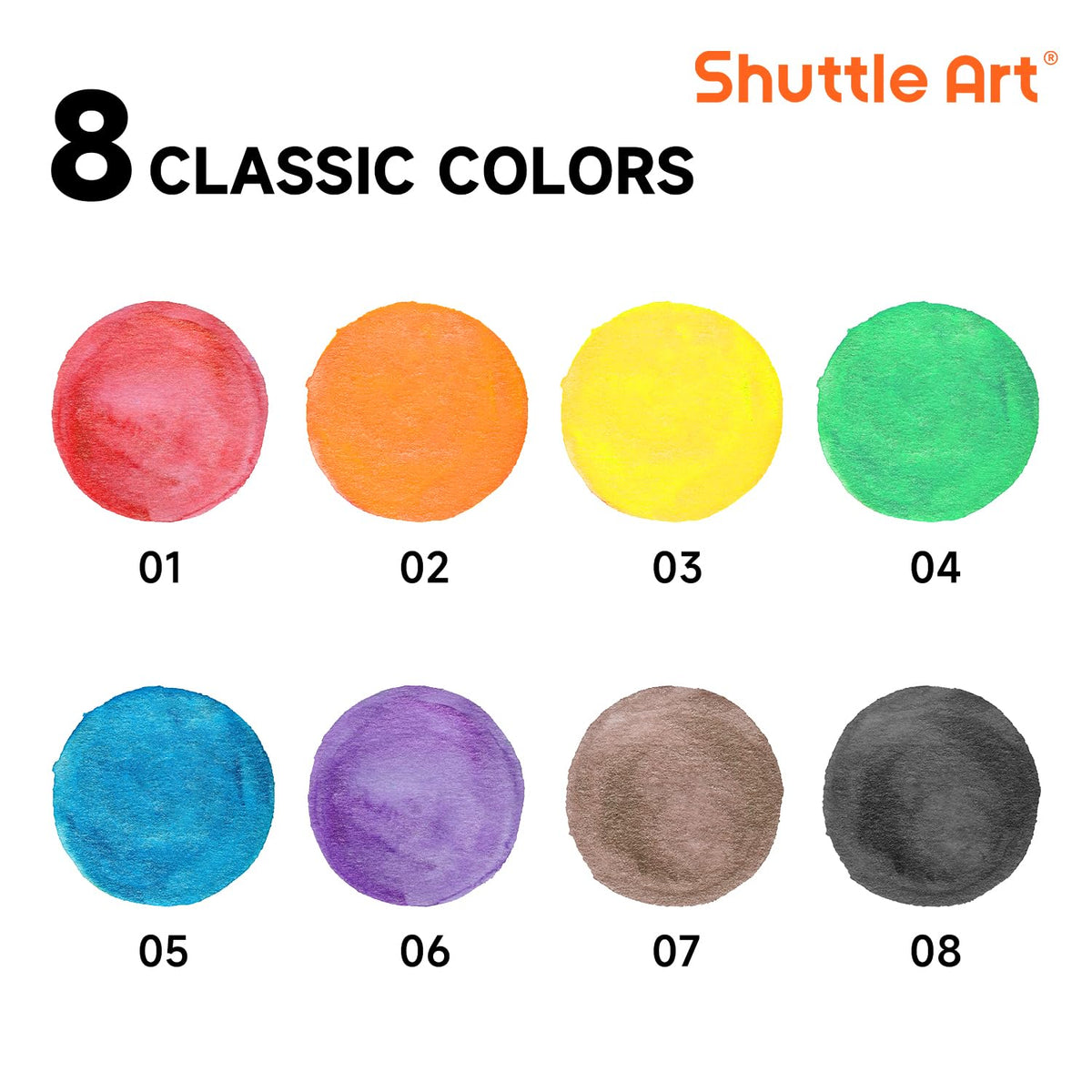 Shuttle Art 60 Pack Watercolor Set – 8 Colors, Brushes & Color Wheel | Non-Toxic, Classroom Ready