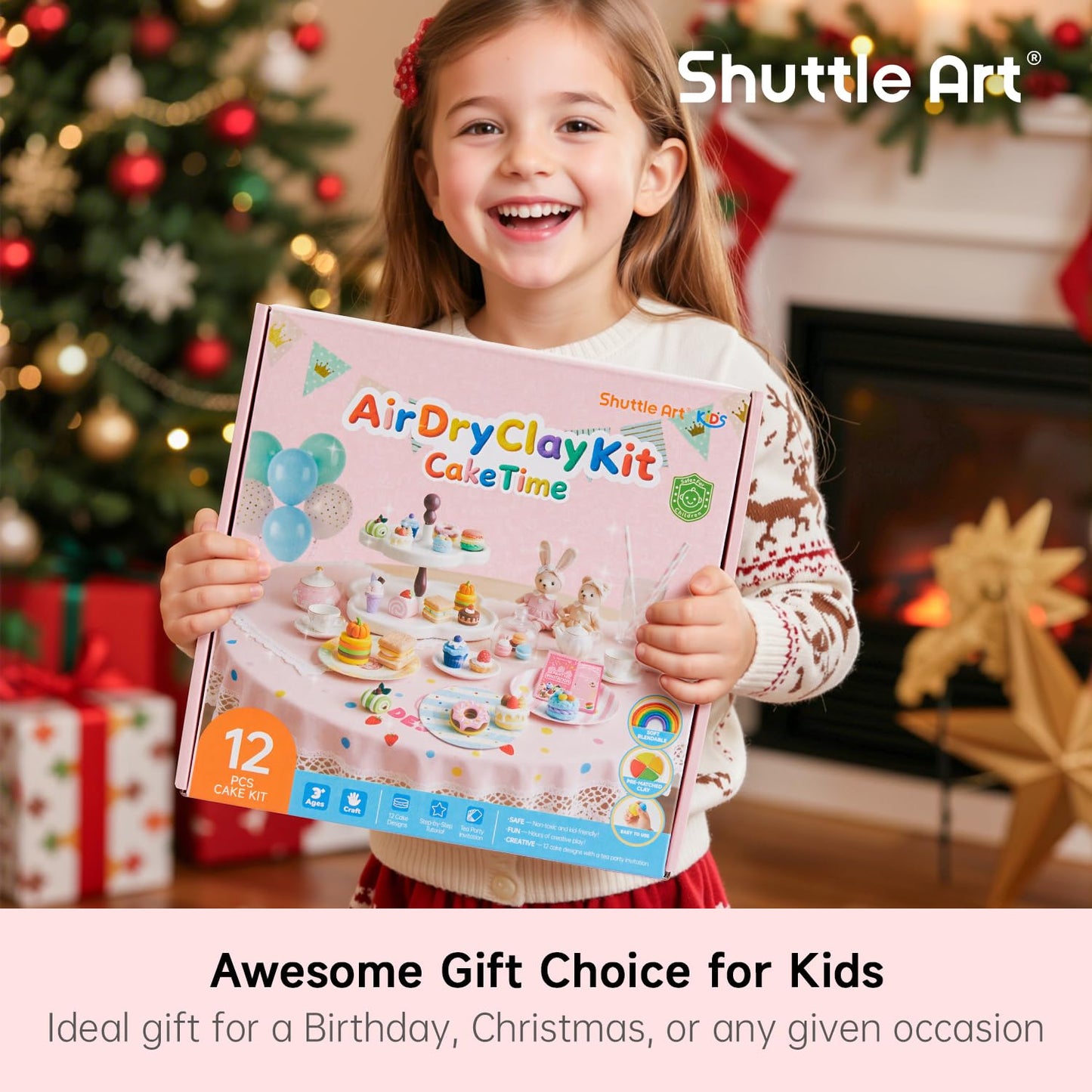 Shuttle Art Air Dry Clay Kit Cake Time – 52 Pcs for Kids | Safe, Non-Sticky Craft Toys