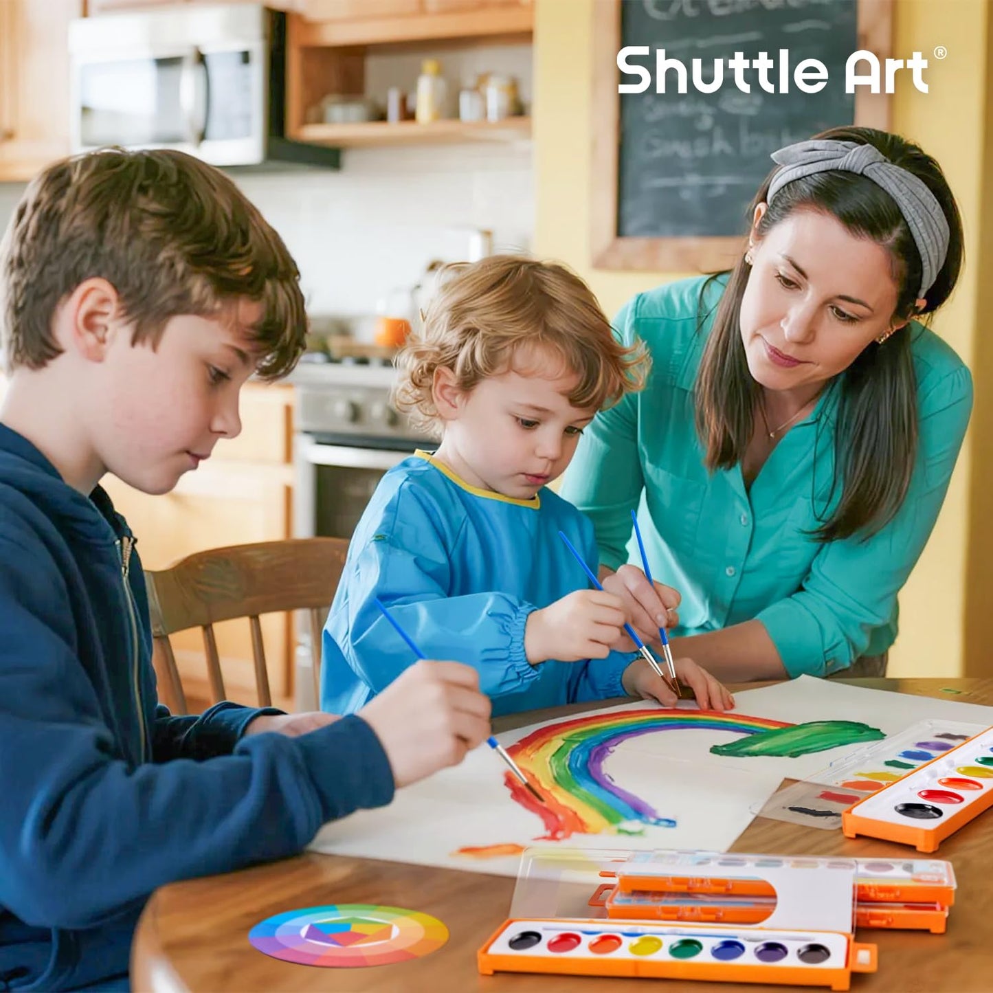 Shuttle Art 24 Pack Watercolor Paint Set with Brushes & Color Wheels – Non-Toxic & Classroom Ready