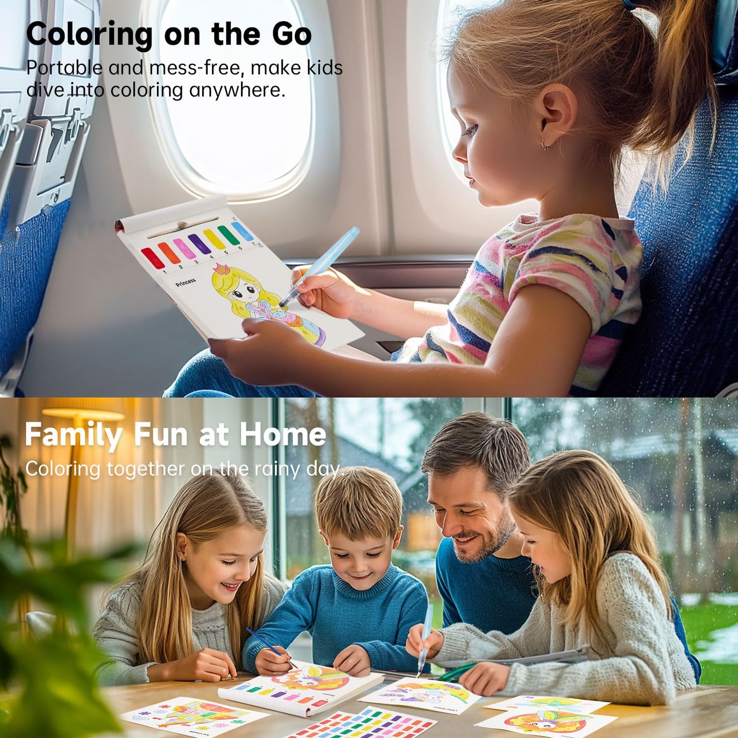 Shuttle Art Paint with Water Coloring Book for Kids – 25 Princess Pages + 2 Brushes