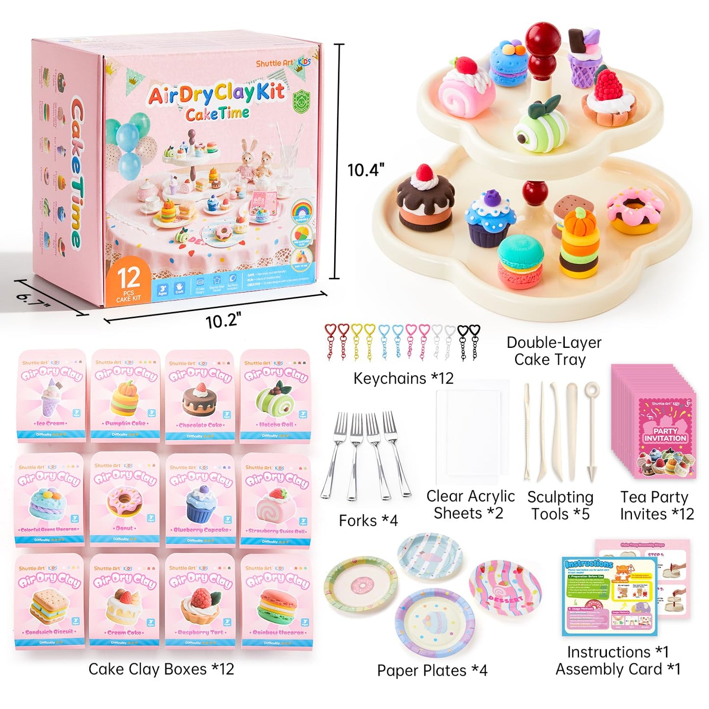 Shuttle Art Air Dry Clay Kit Cake Time – 52 Pcs for Kids | Safe, Non-Sticky Craft Toys