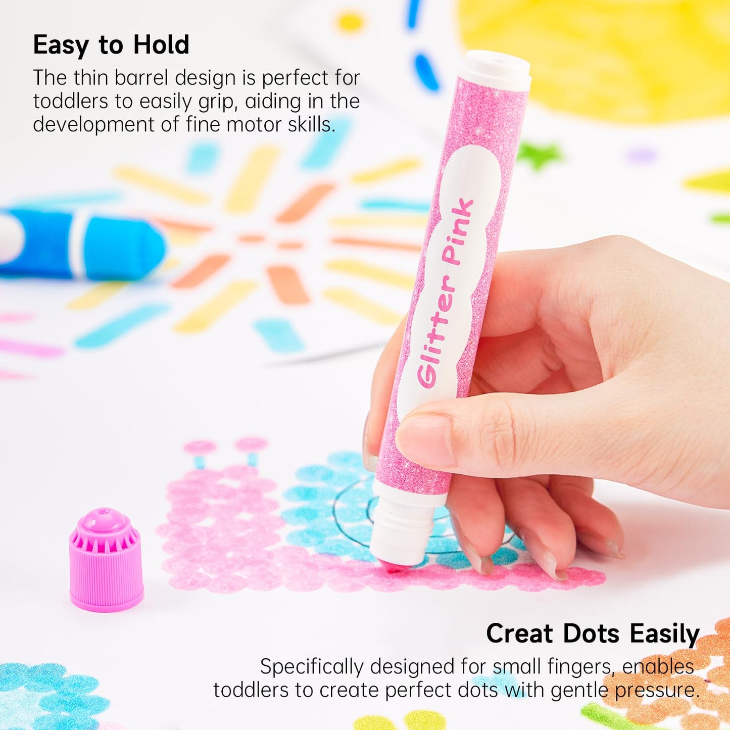 Shuttle Art Shimmer Dot Markers – 15 Glitter Colors, Washable, Non-Toxic for Toddlers