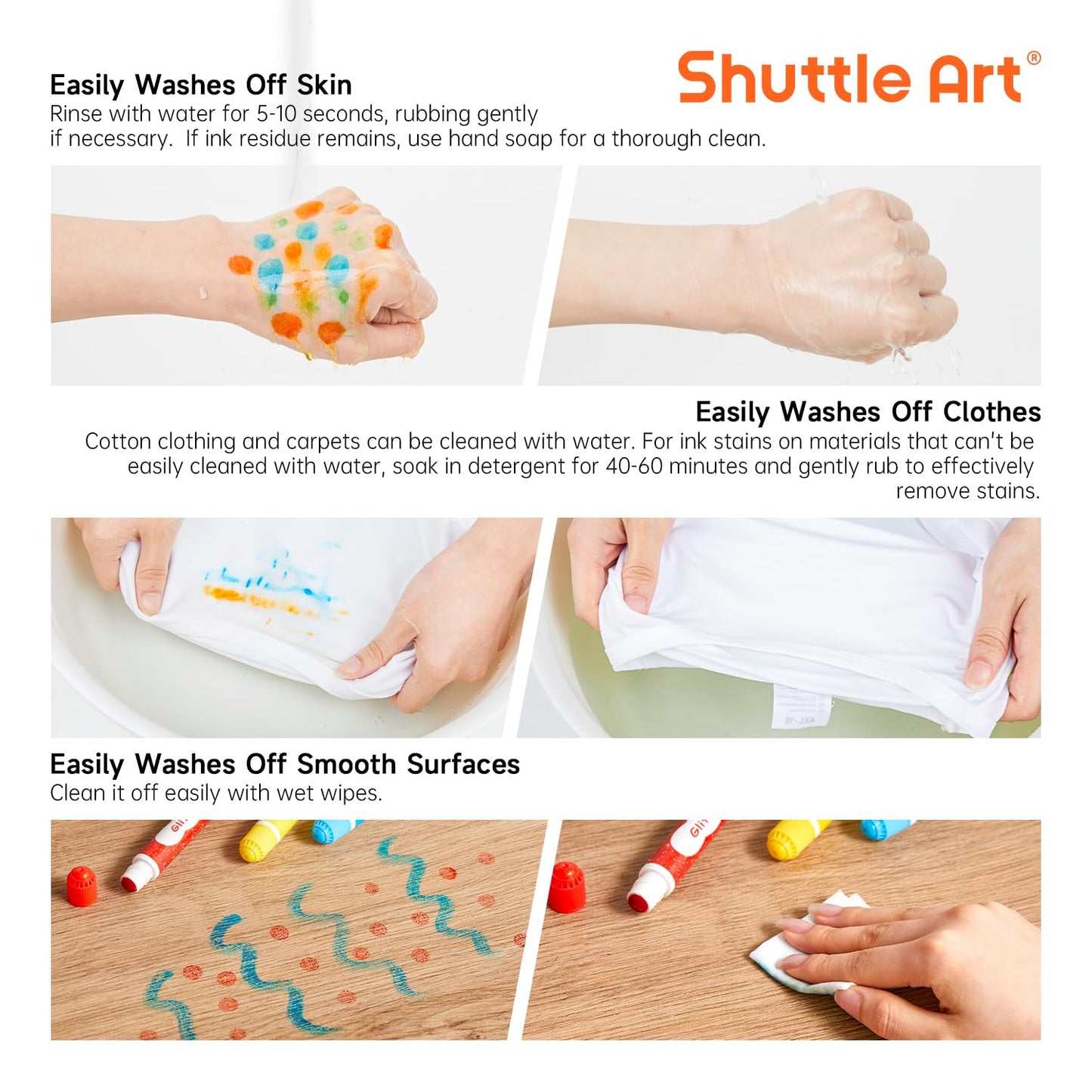 Shuttle Art Shimmer Dot Markers – 15 Glitter Colors, Washable, Non-Toxic for Toddlers