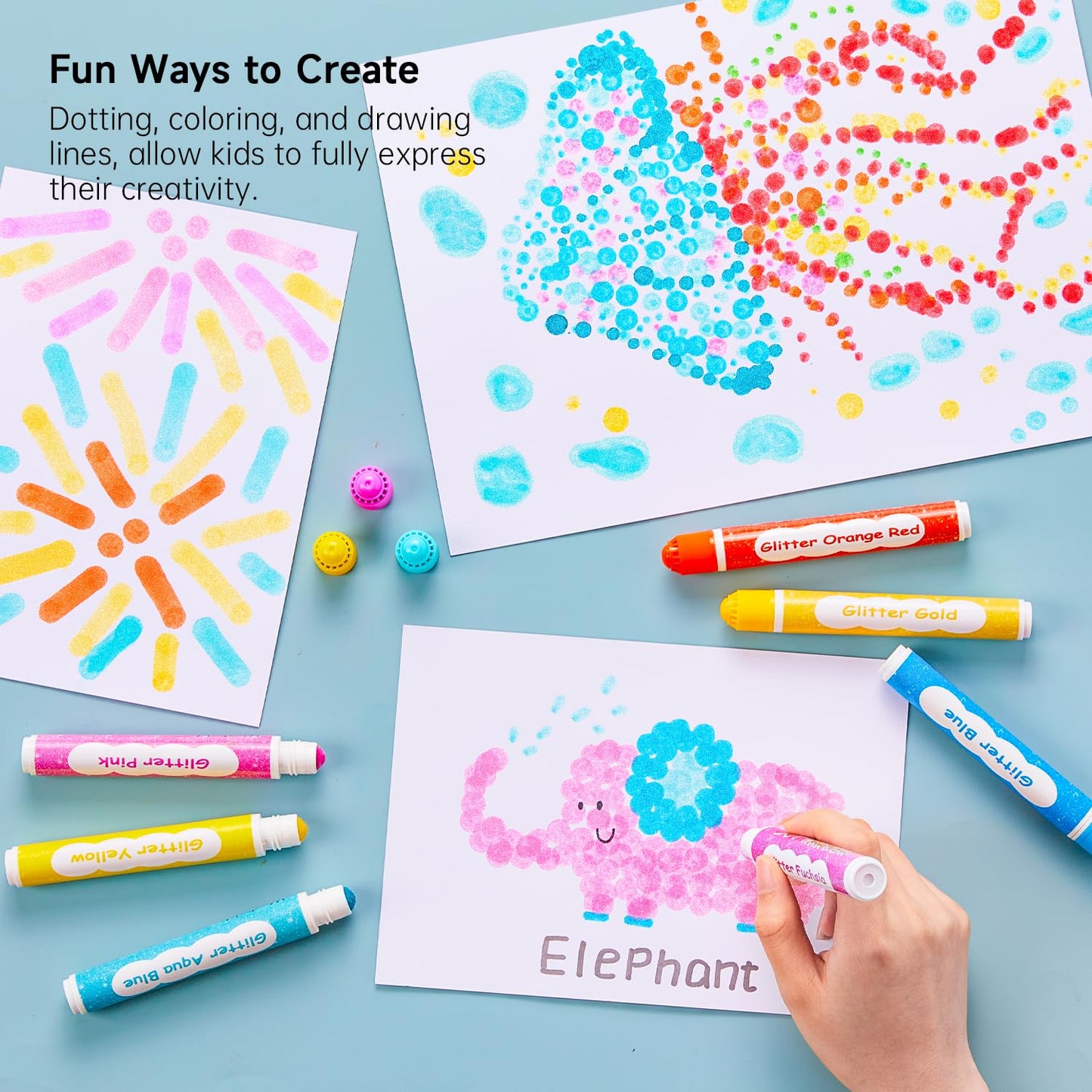 Shuttle Art Shimmer Dot Markers – 15 Glitter Colors, Washable, Non-Toxic for Toddlers