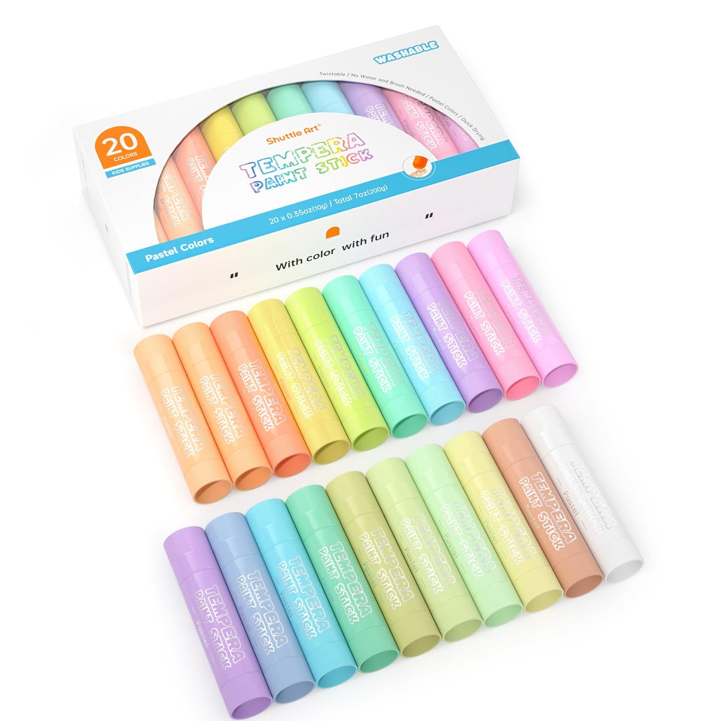 Shuttle Art Tempera Paint Sticks – 20 Pastel Colors, Quick-Dry, Washable, Non-Toxic