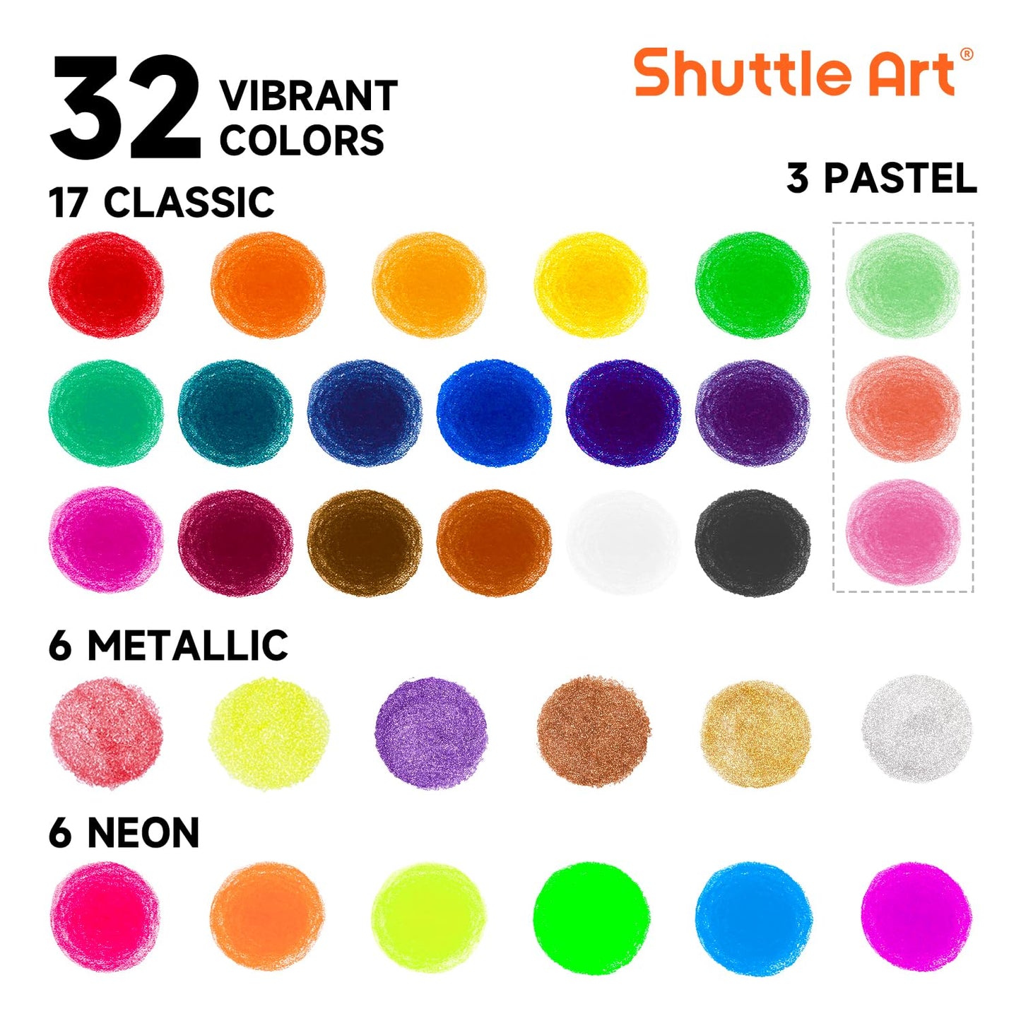 Shuttle Art Tempera Paint Sticks – 32 Colors, Quick-Drying, Non-Toxic for Kids