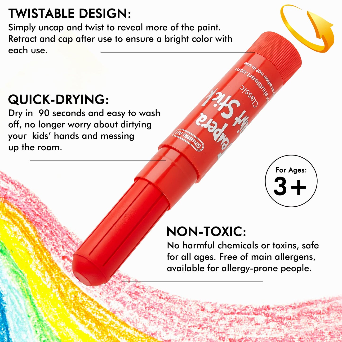 Shuttle Art Tempera Paint Sticks — 40 Colors, Quick-Dry, Washable & Safe for Kids