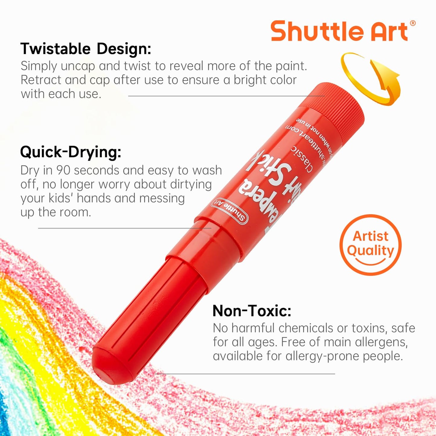 Shuttle Art Tempera Paint Sticks – 32 Colors, Quick-Drying, Non-Toxic for Kids