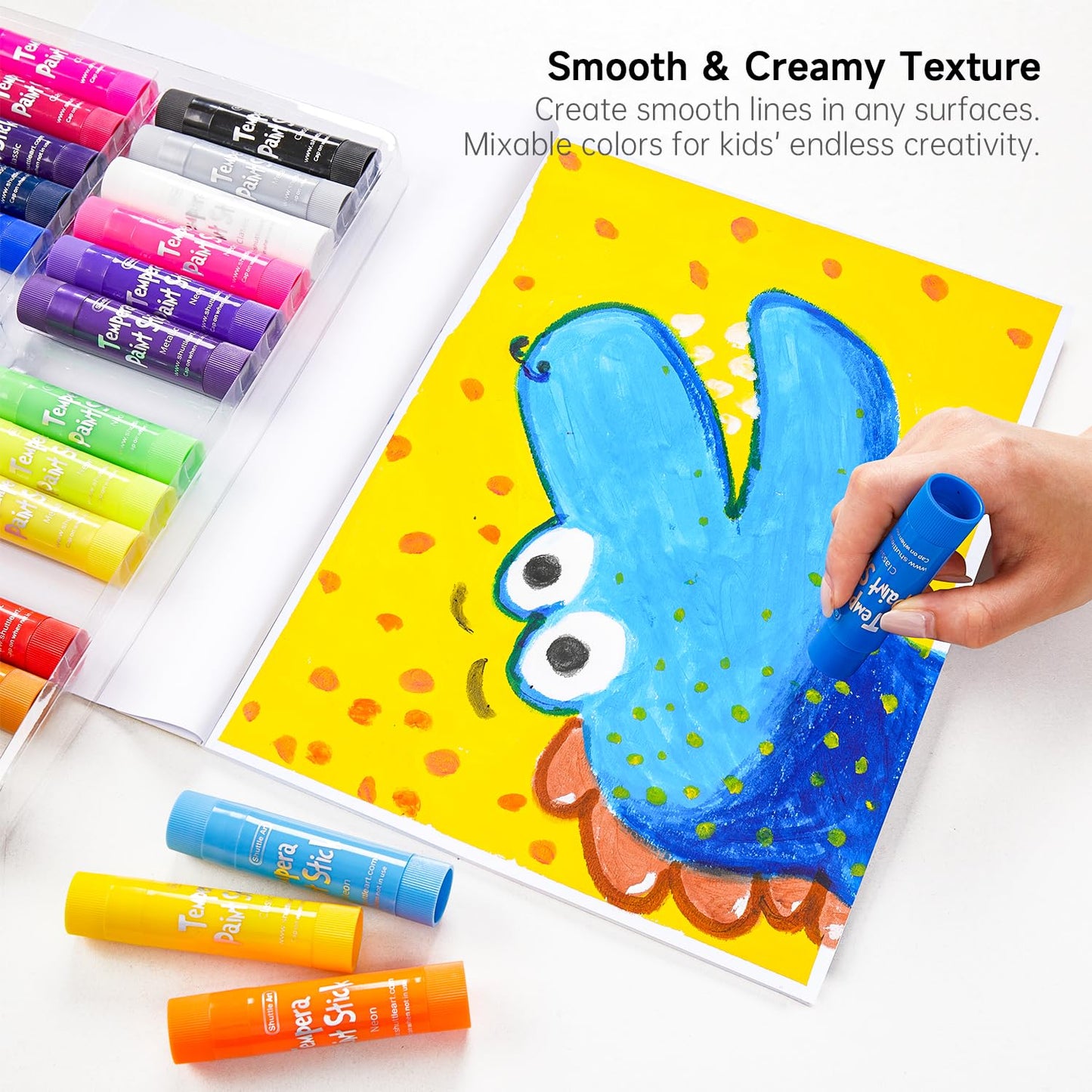 Shuttle Art Tempera Paint Sticks – 32 Colors, Quick-Drying, Non-Toxic for Kids