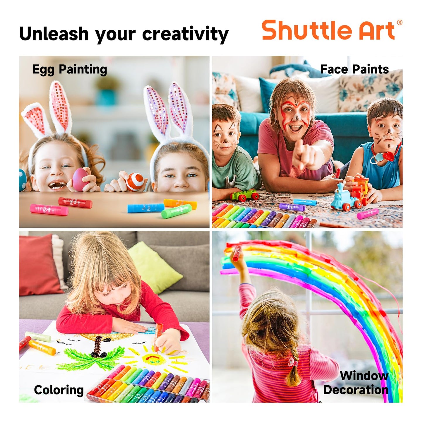 Shuttle Art Tempera Paint Sticks – 32 Colors, Quick-Drying, Non-Toxic for Kids