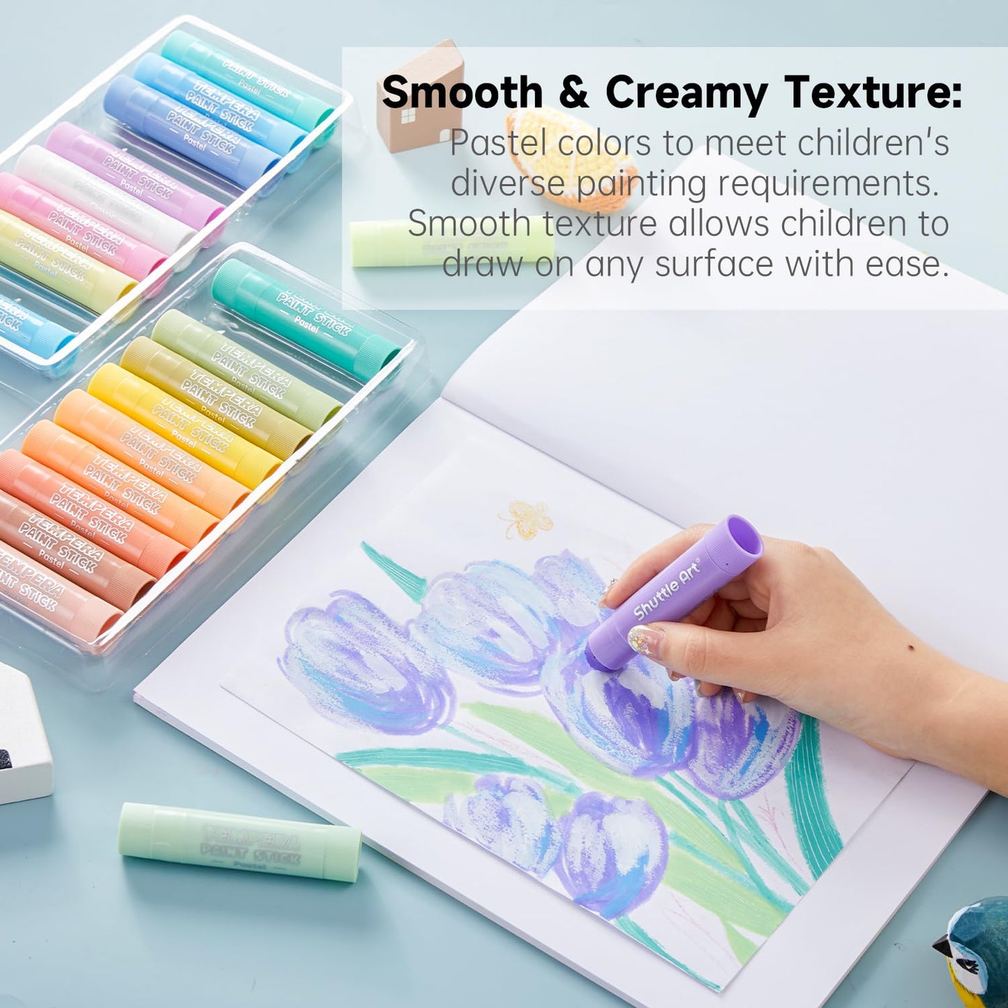 Shuttle Art Tempera Paint Sticks – 20 Pastel Colors, Quick-Dry, Washable, Non-Toxic