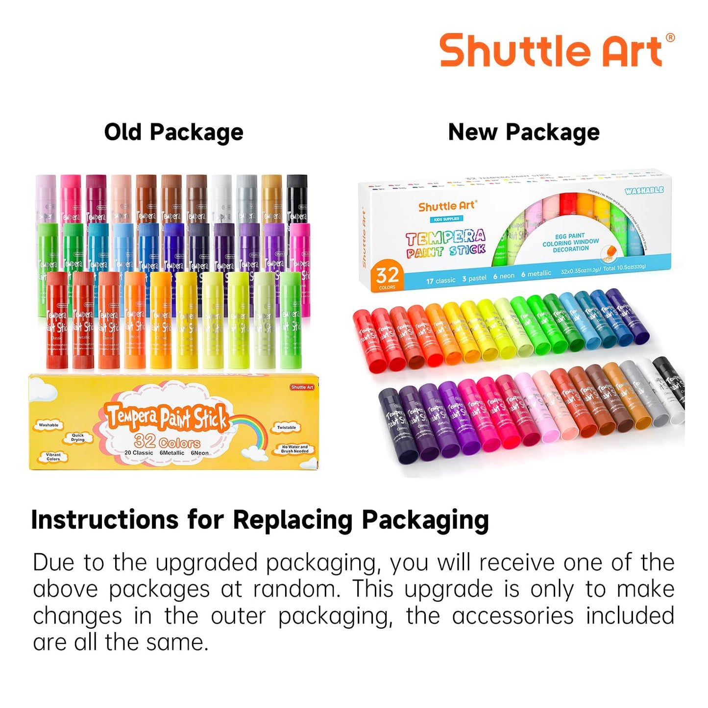 Shuttle Art Tempera Paint Sticks – 32 Colors, Quick-Drying, Non-Toxic for Kids