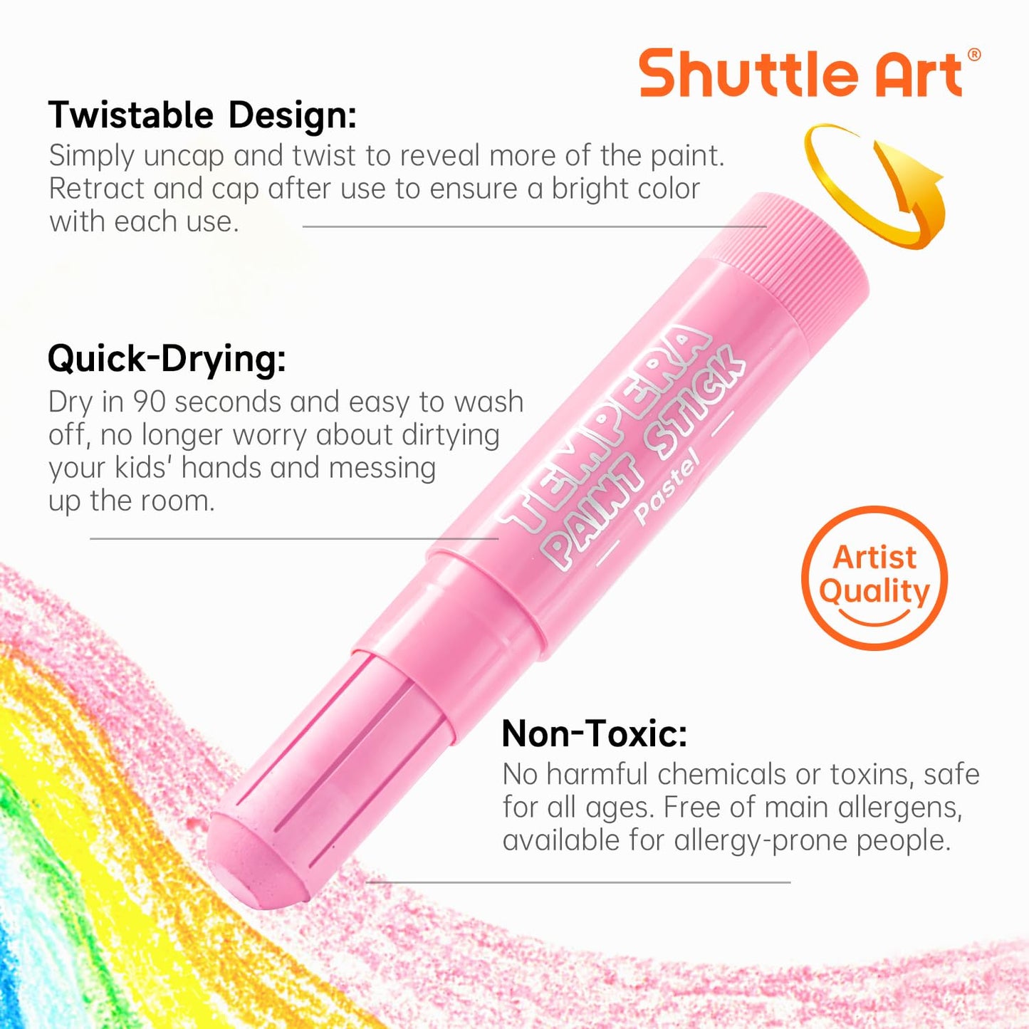 Shuttle Art Tempera Paint Sticks – 20 Pastel Colors, Quick-Dry, Washable, Non-Toxic