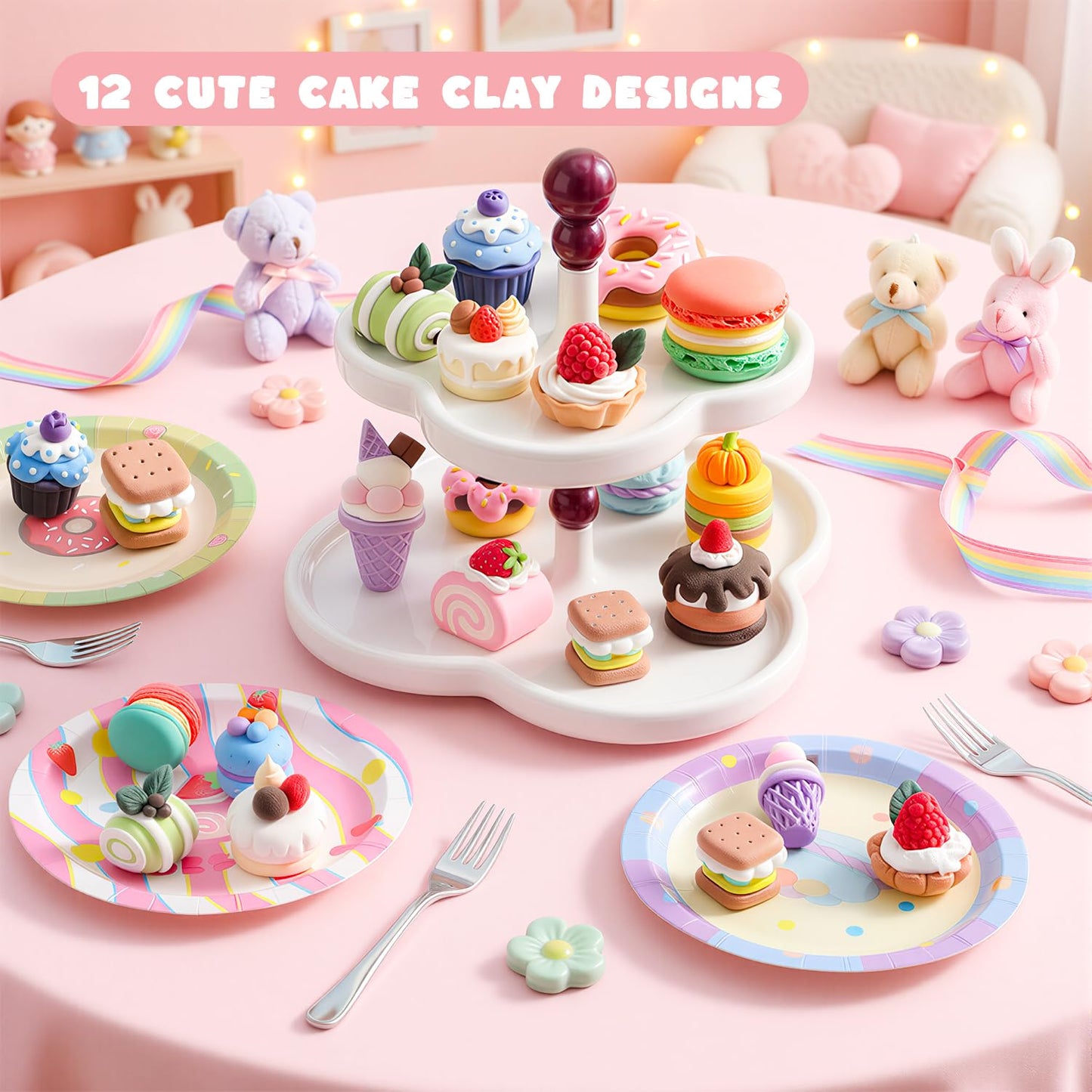 Shuttle Art Air Dry Clay Kit Cake Time – 52 Pcs for Kids | Safe, Non-Sticky Craft Toys
