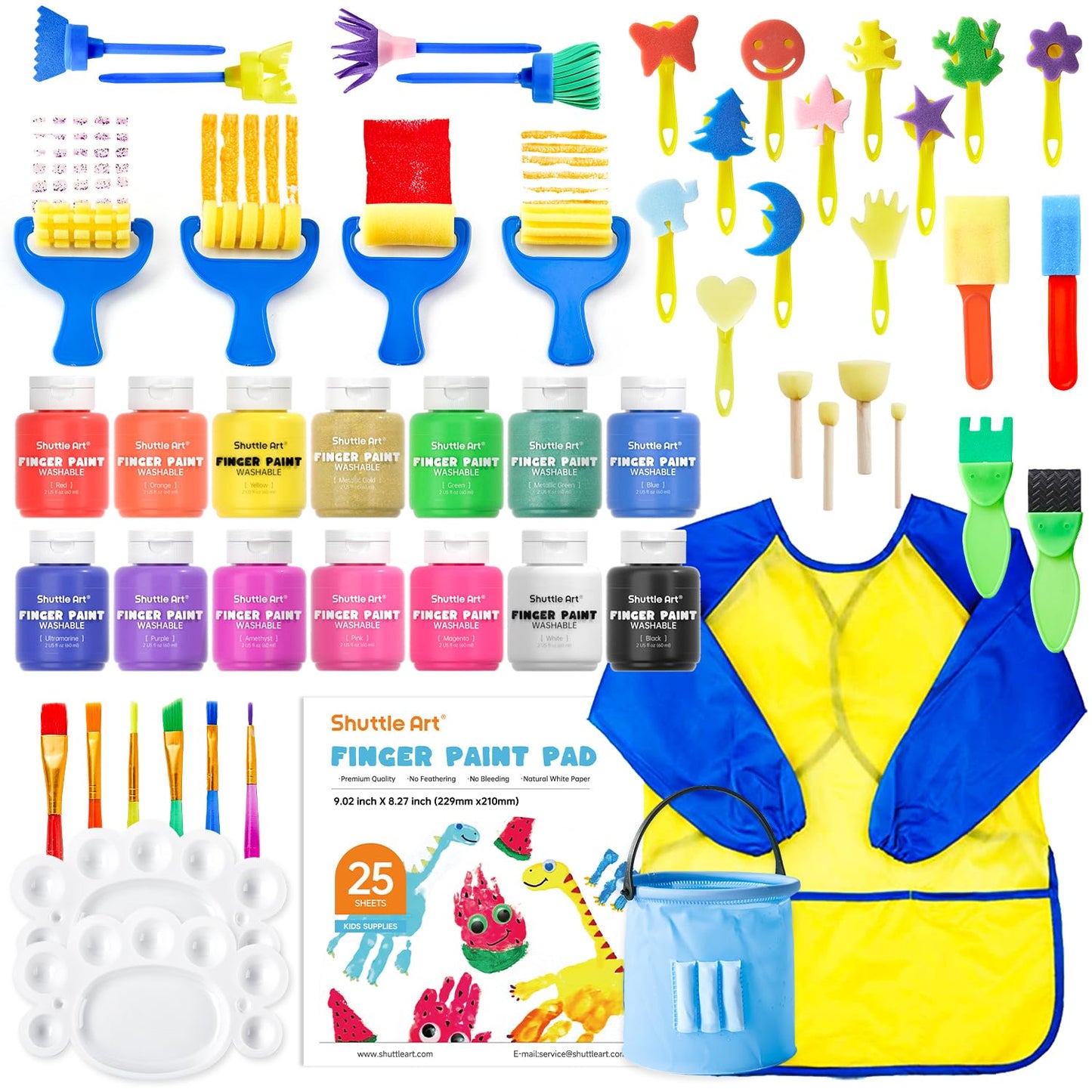 Shuttle Art Washable Finger Paint Set – 53-Piece, 14 Colors, Non-Toxic