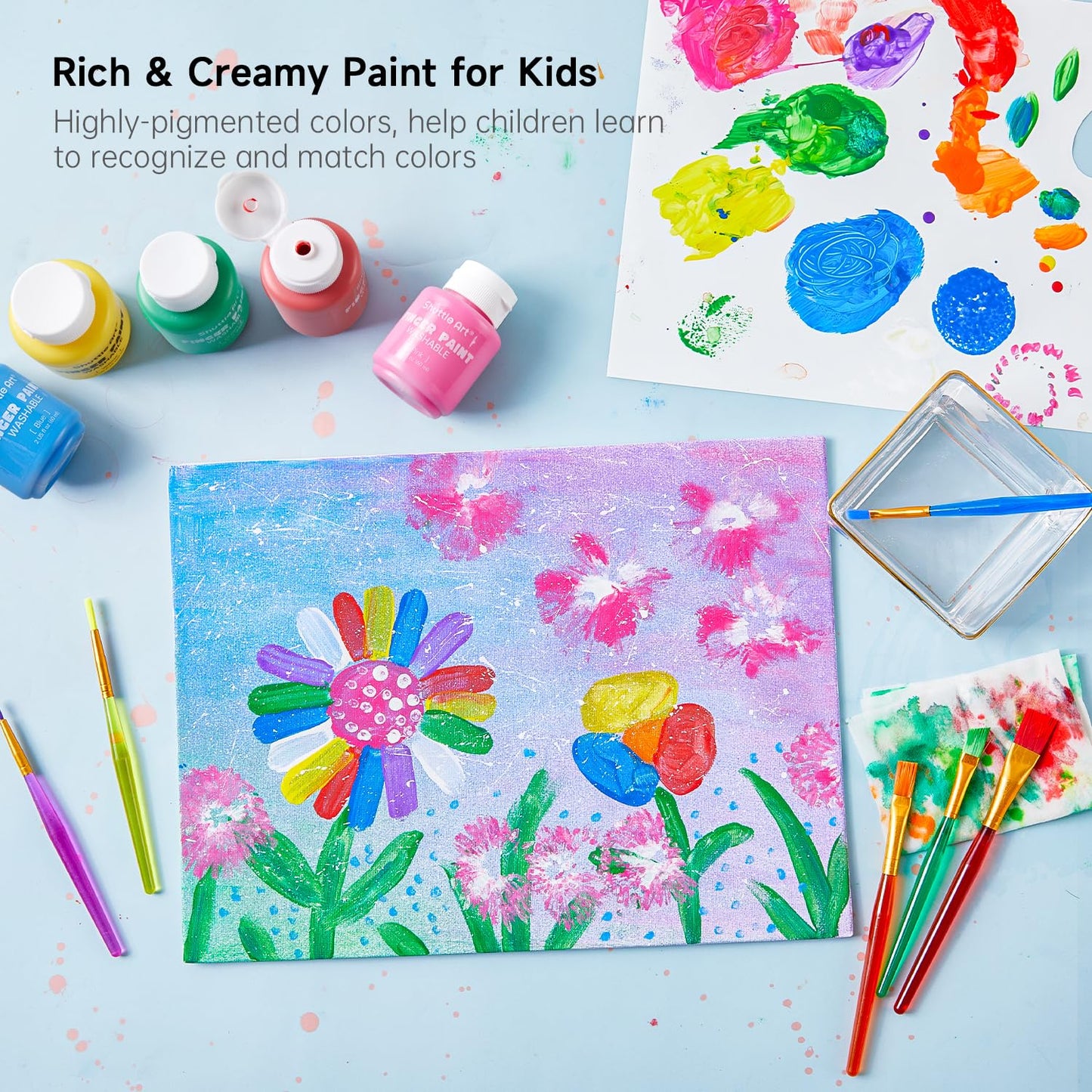 Shuttle Art Washable Finger Paint Set – 53-Piece, 14 Colors, Non-Toxic