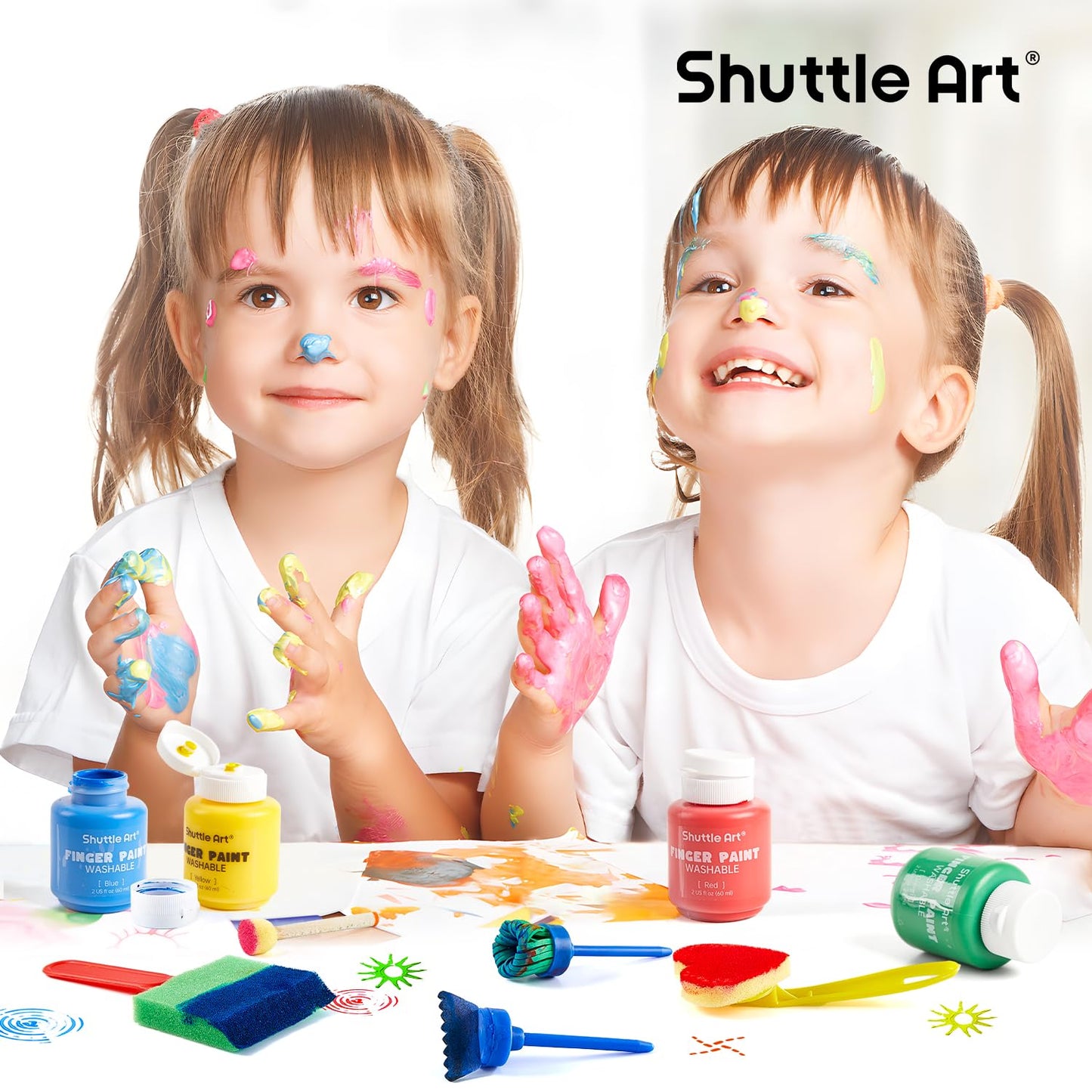 Shuttle Art Washable Finger Paint Set – 53-Piece, 14 Colors, Non-Toxic