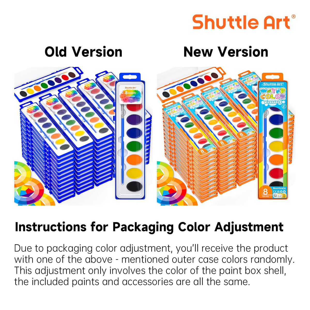 Shuttle Art 60 Pack Watercolor Set – 8 Colors, Brushes & Color Wheel | Non-Toxic, Classroom Ready