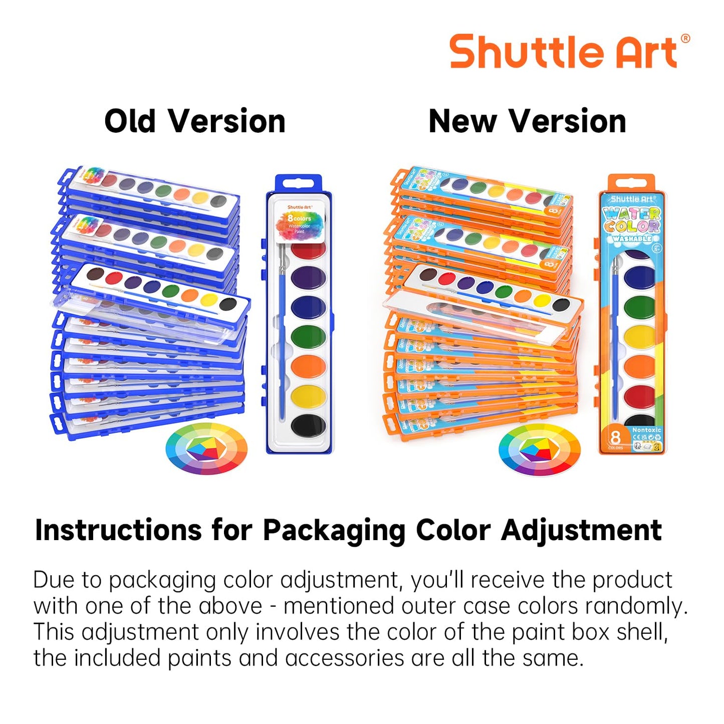 Shuttle Art 24 Pack Watercolor Paint Set with Brushes & Color Wheels – Non-Toxic & Classroom Ready