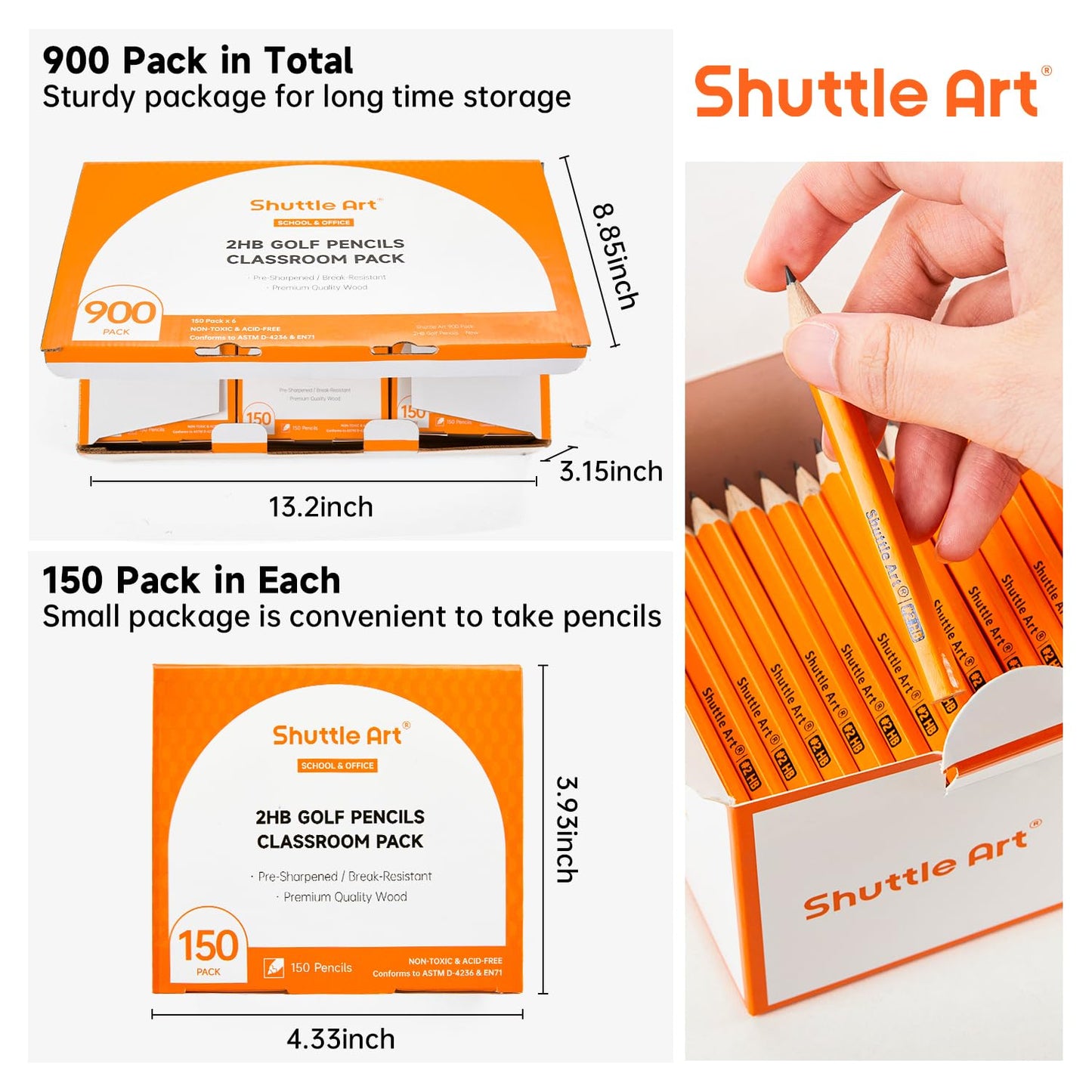 Shuttle Art 900 Pack #2 HB Golf Pencils - 3.5-inch Wood-Cased Bulk, Pre-Sharpened