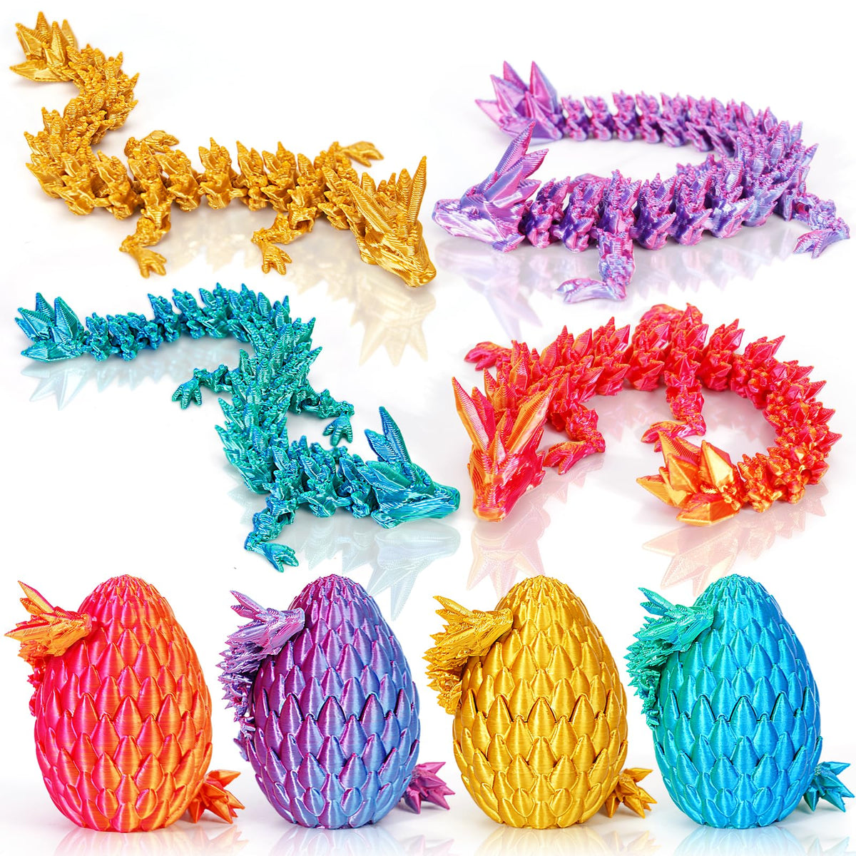 SHUWND 3D Printed Dragon Eggs – 4-Pack Articulated Baby Dragons | Mystery Fidget Eggs