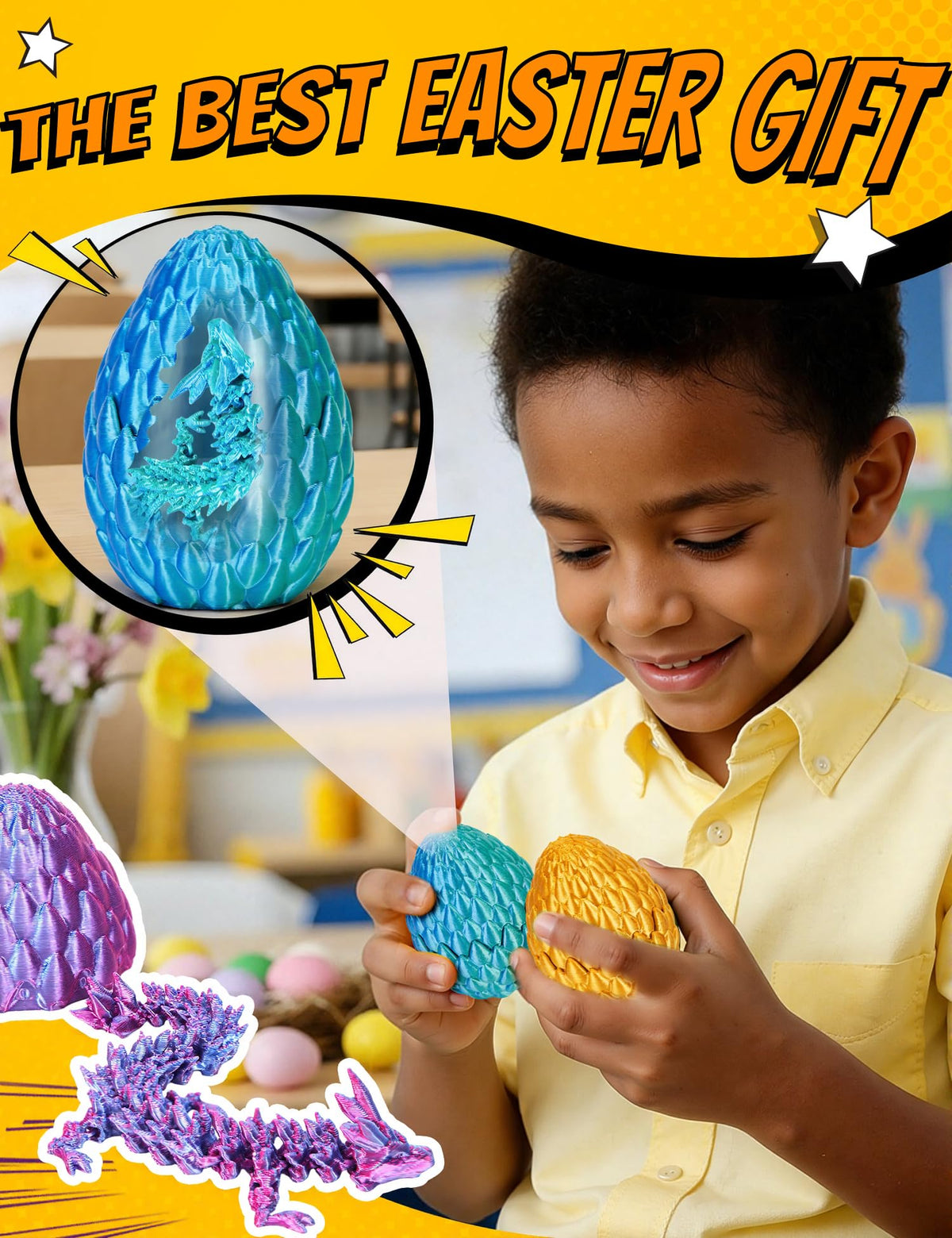 SHUWND 3D Printed Dragon Eggs – 4-Pack Articulated Baby Dragons | Mystery Fidget Eggs