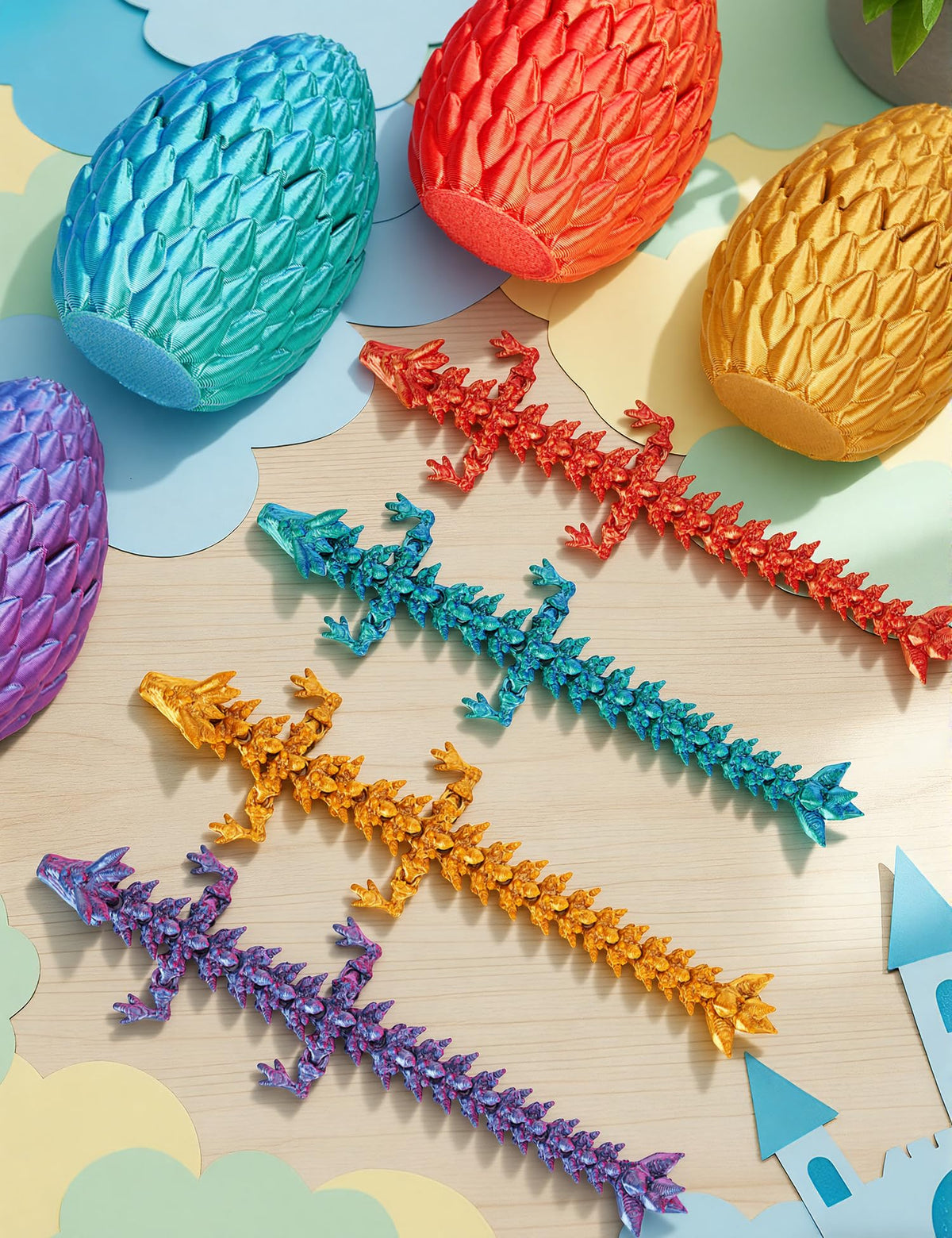SHUWND 3D Printed Dragon Eggs – 4-Pack Articulated Baby Dragons | Mystery Fidget Eggs