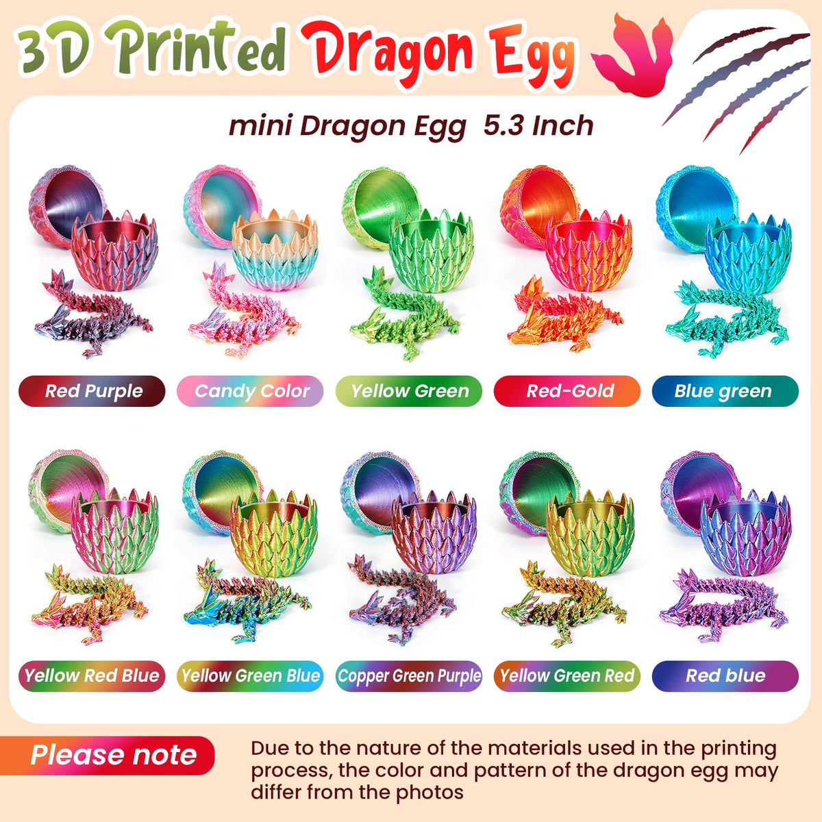 SHUWND 3D Printed Dragon Eggs – 4-Pack Articulated Baby Dragons | Mystery Fidget Eggs