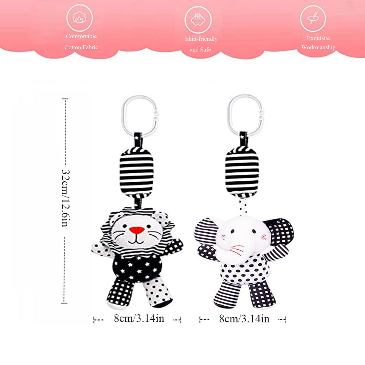 SHXERO 2Pcs Hanging Rattle Toys for Babies – Clip-On Plush Wind Chime Toys for Strollers & Car Seats (0–36 Months)