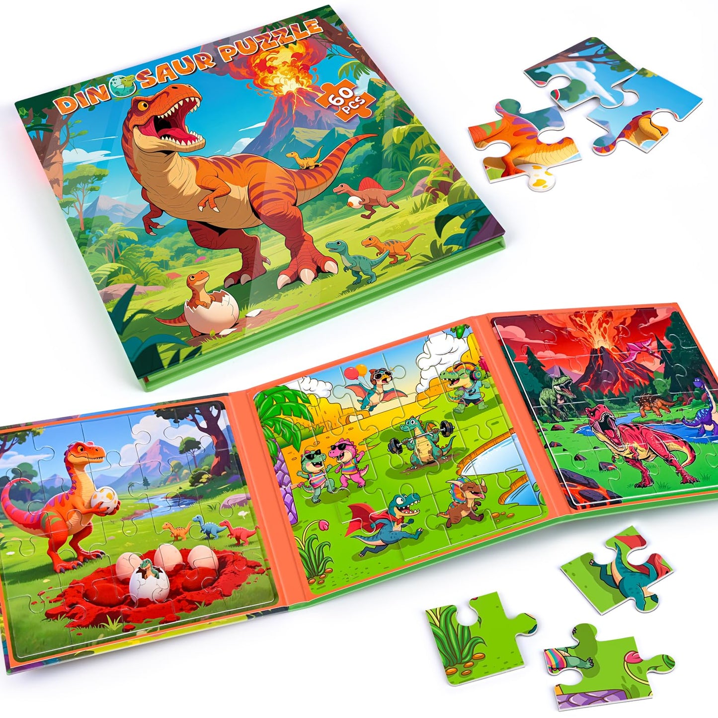 SHXYKZ 3-in-1 Magnetic Dinosaur Puzzles – 20-Piece Travel-Friendly Puzzles for Ages 3–6